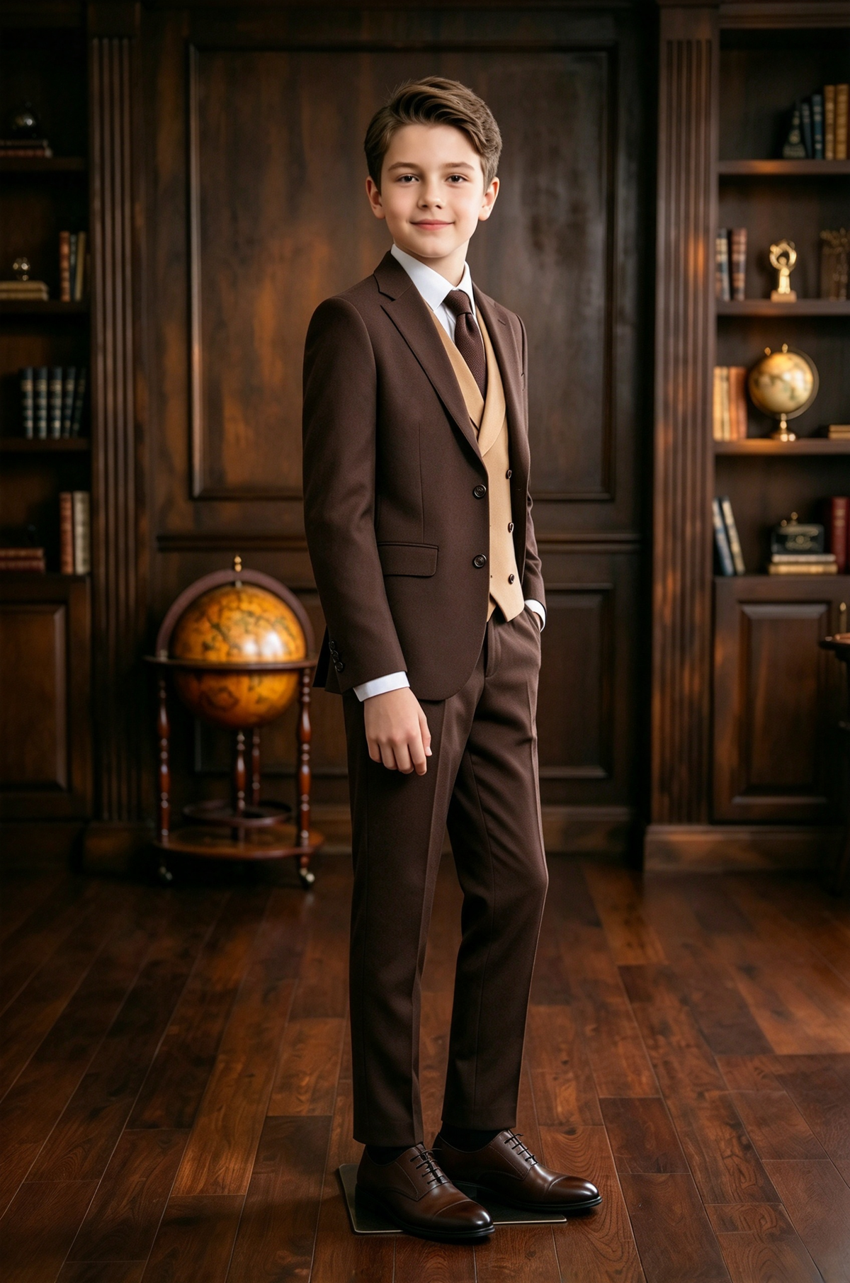 Dark Brown & Camel Double Breasted Suit 3 Piece Set