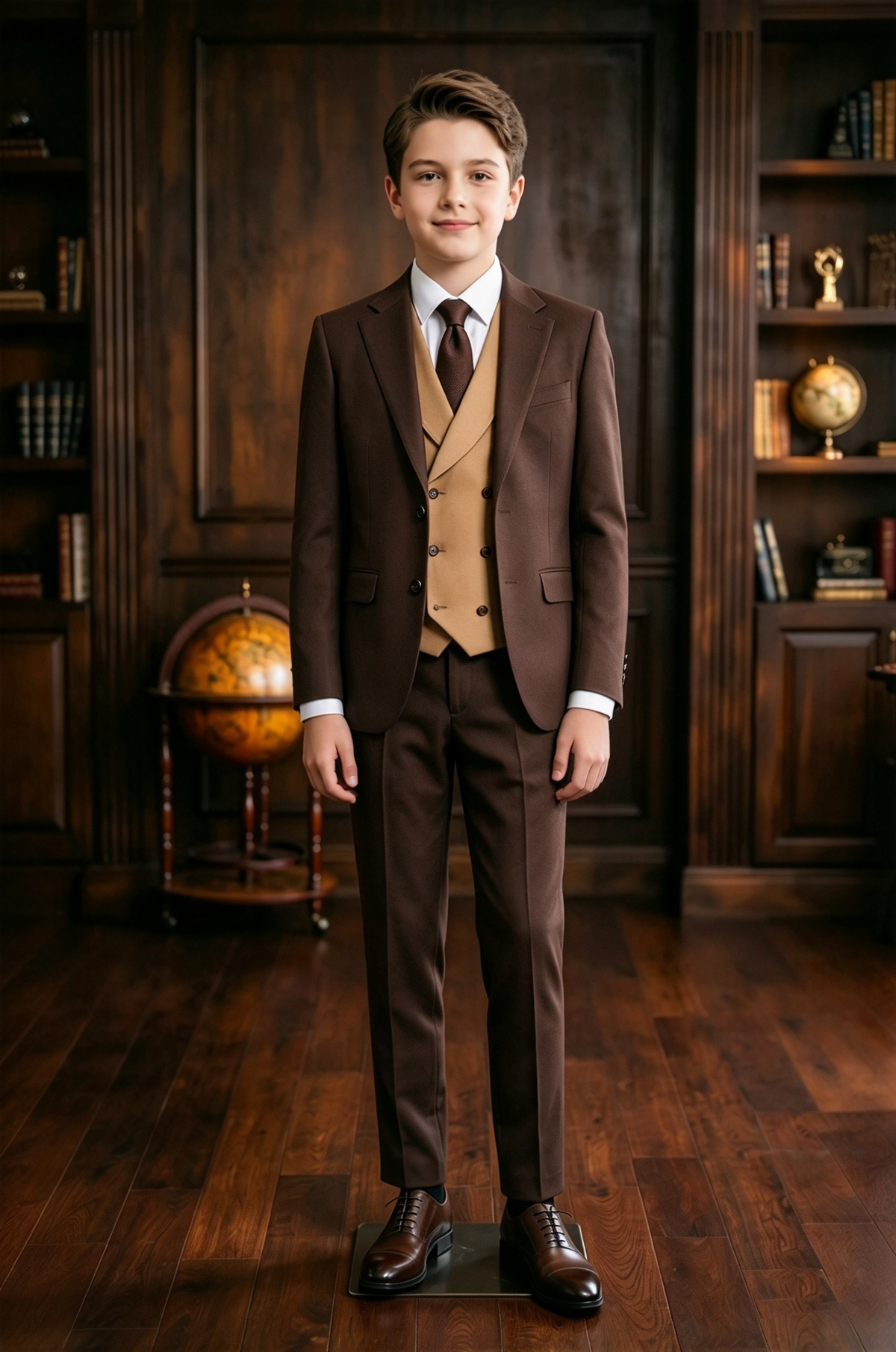 Dark Brown & Camel Double Breasted Suit 3 Piece Set