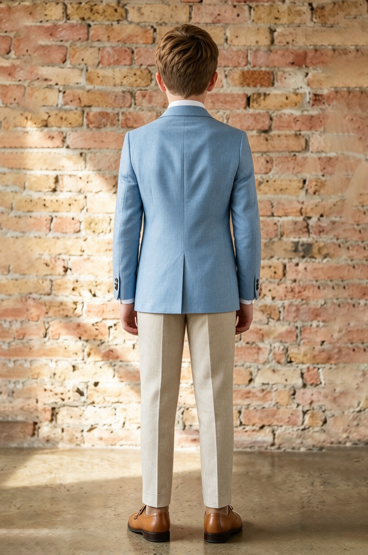 Sky Blue & Beige Cotton-Blend Double Breasted Suit 2 Piece Set