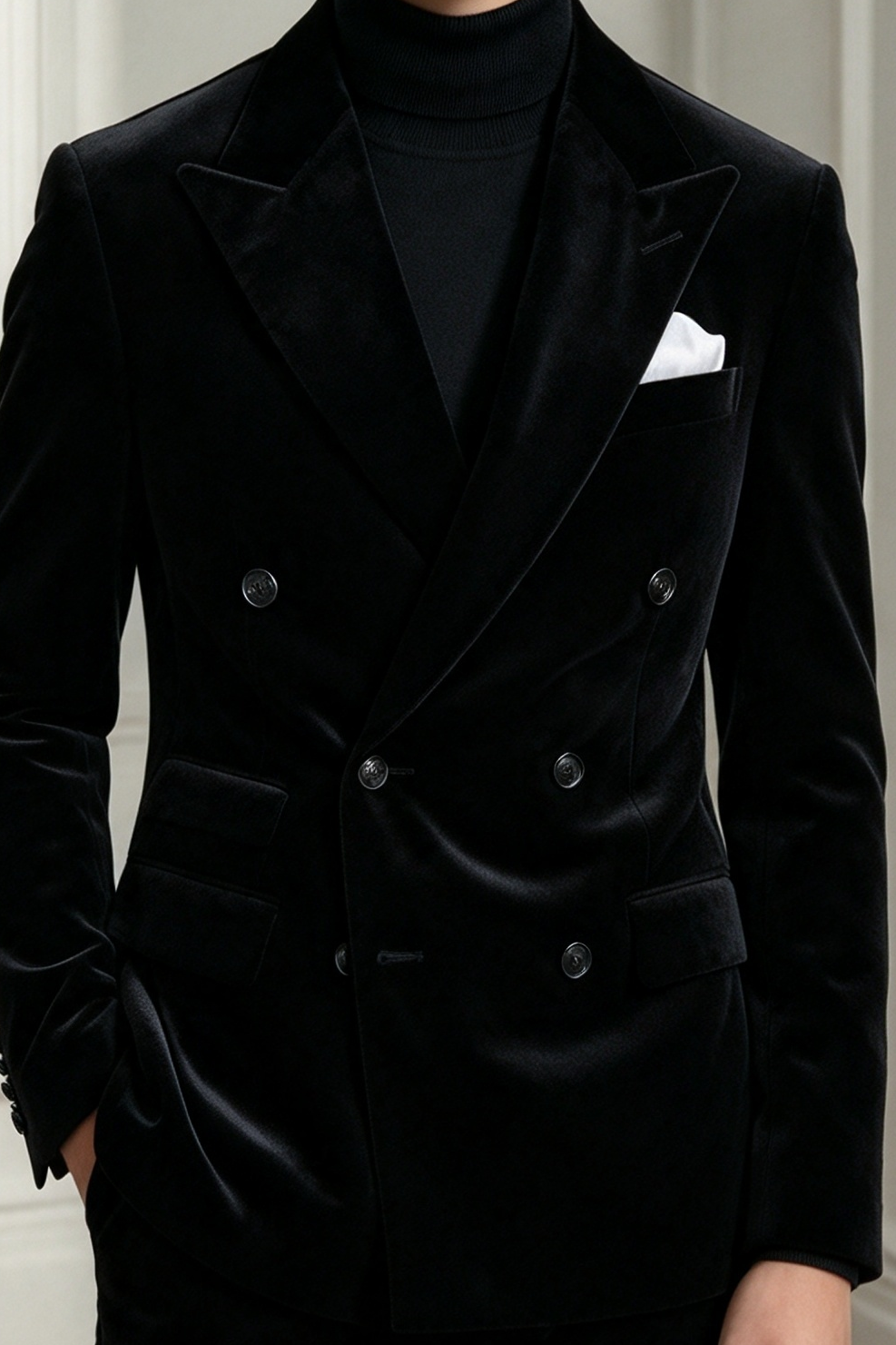 Black Velvet Double Breasted Suit 2 Piece Set