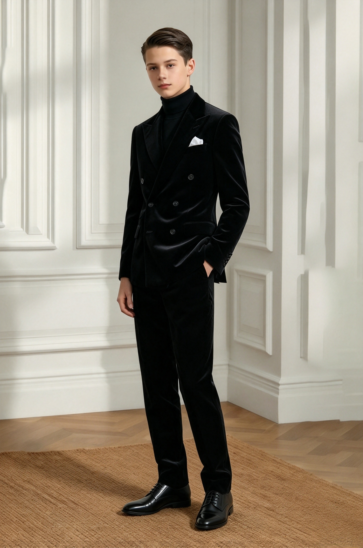 Black Velvet Double Breasted Suit 2 Piece Set
