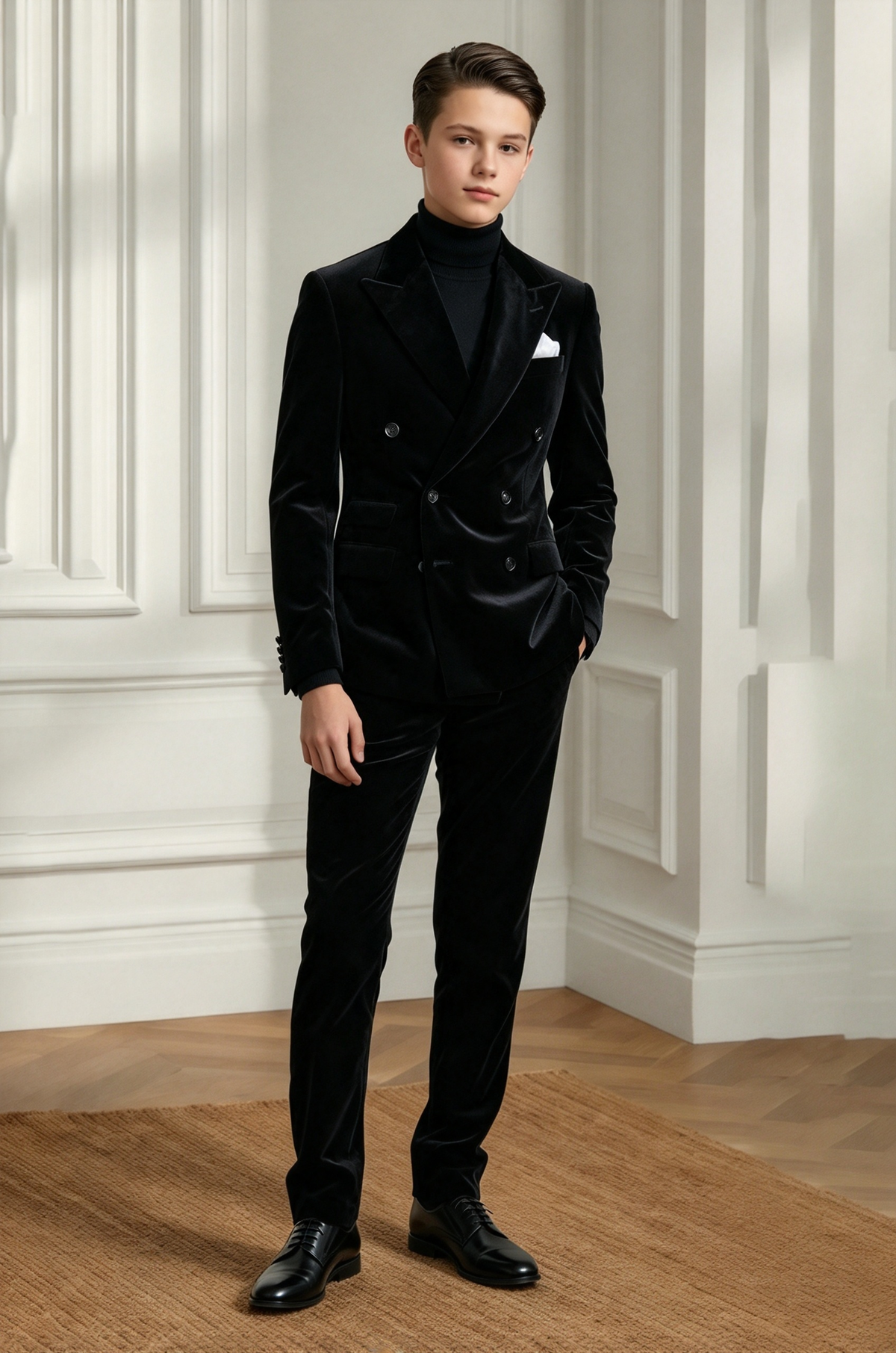 Black Velvet Double Breasted Suit 2 Piece Set