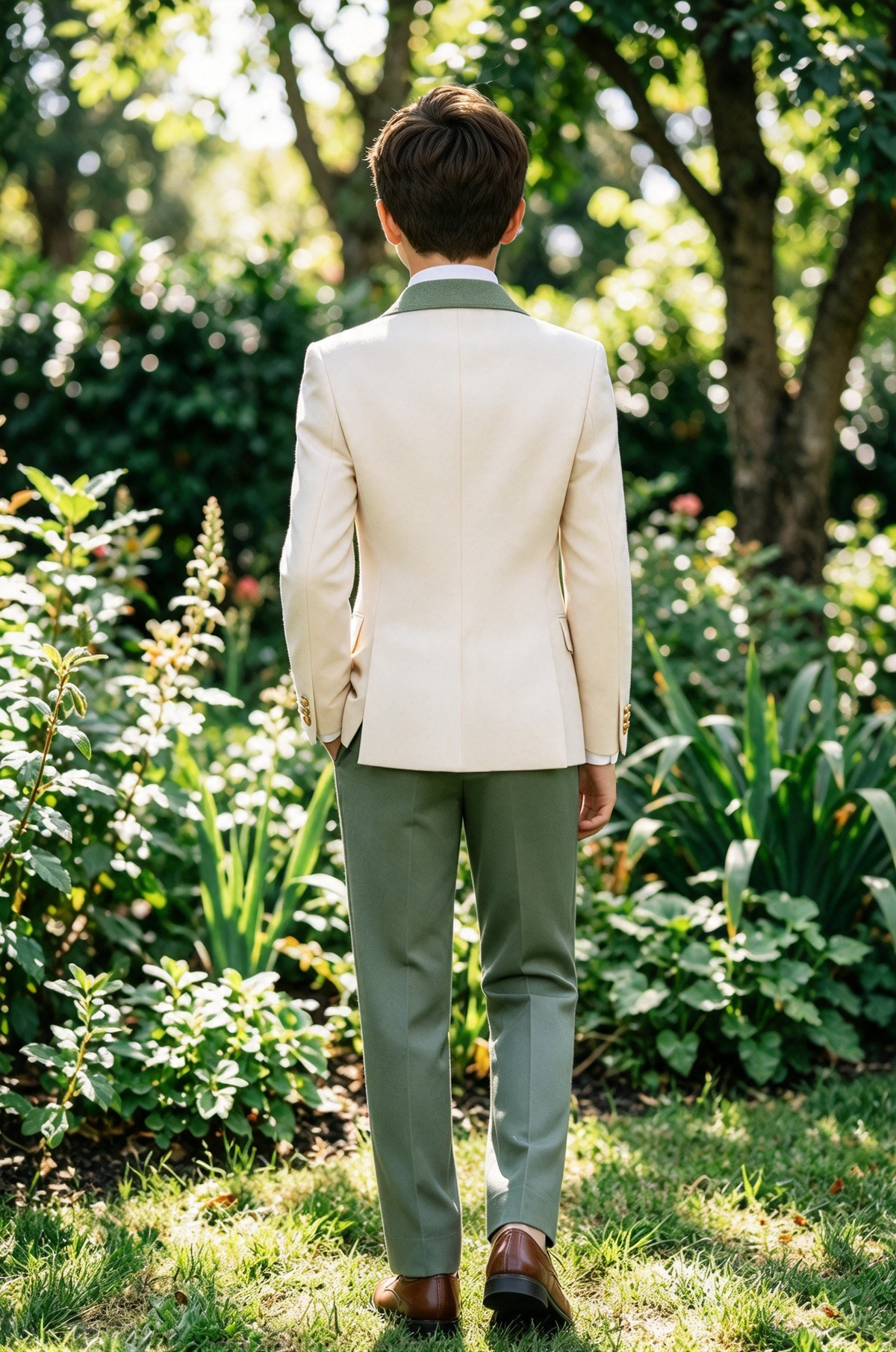 Ivory & Sage Green Double Breasted Suit 2 Piece Set