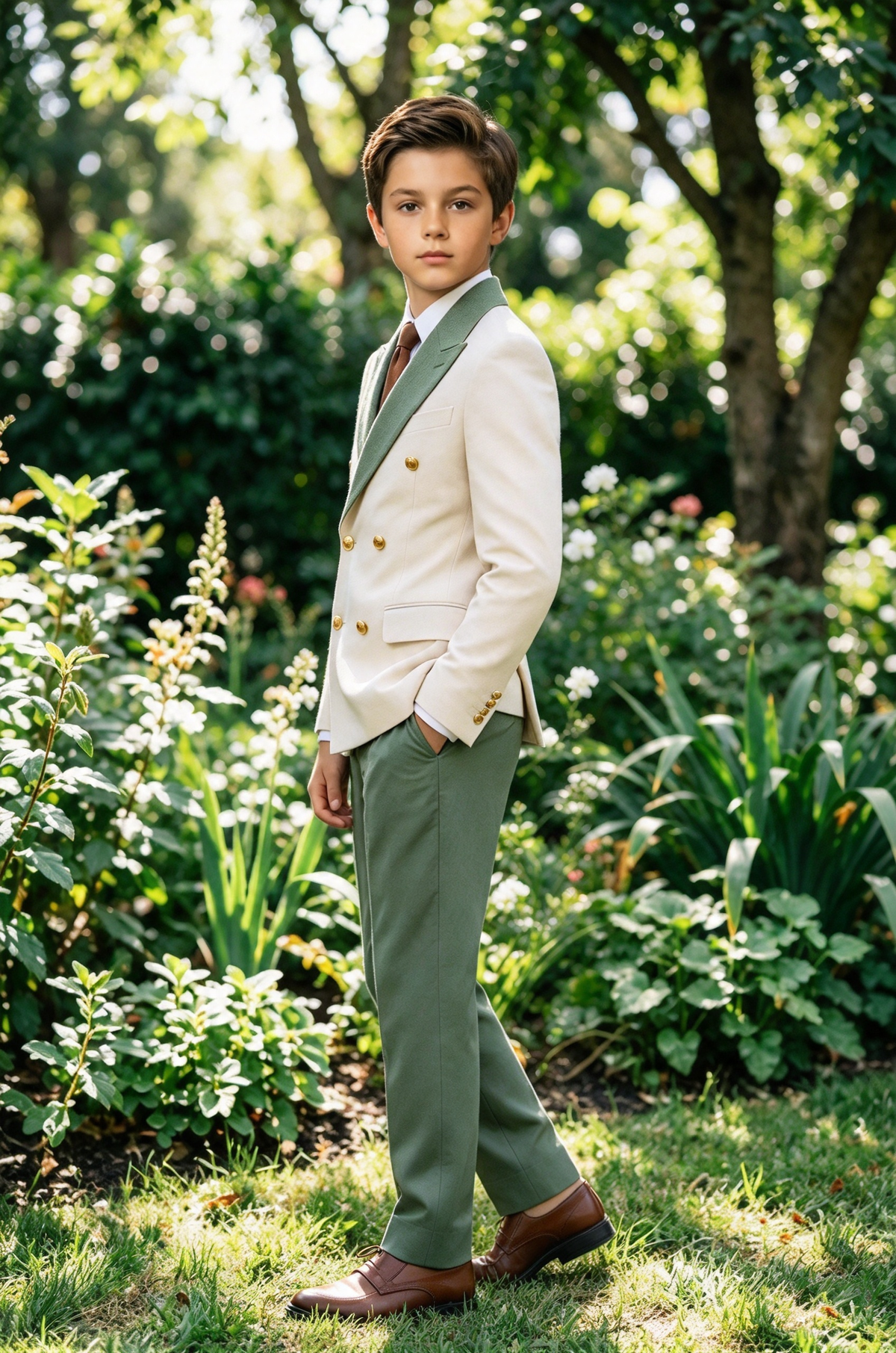 Ivory & Sage Green Double Breasted Suit 2 Piece Set