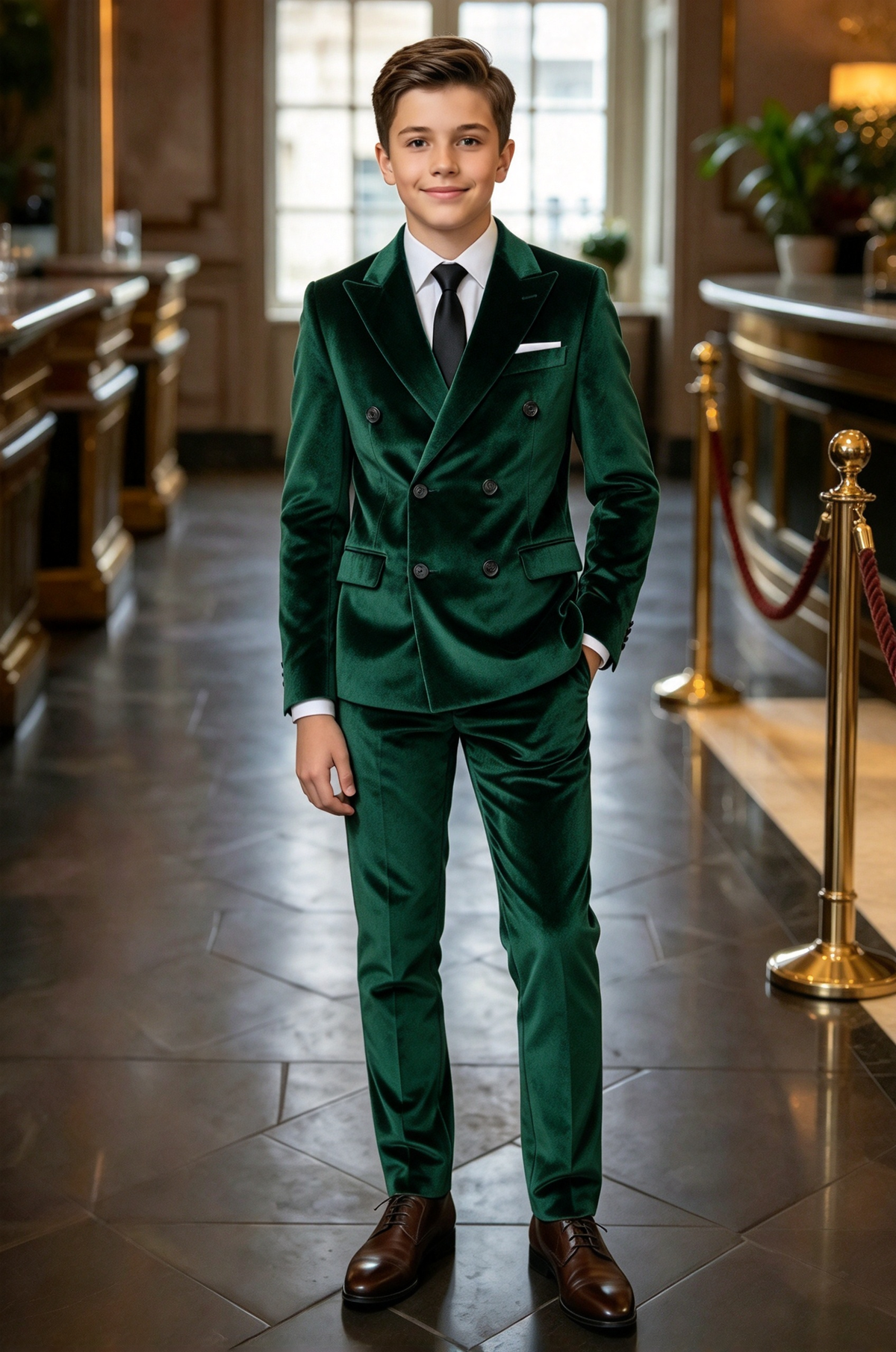 Dark Green Velvet Double Breasted Suit 2 Piece Set