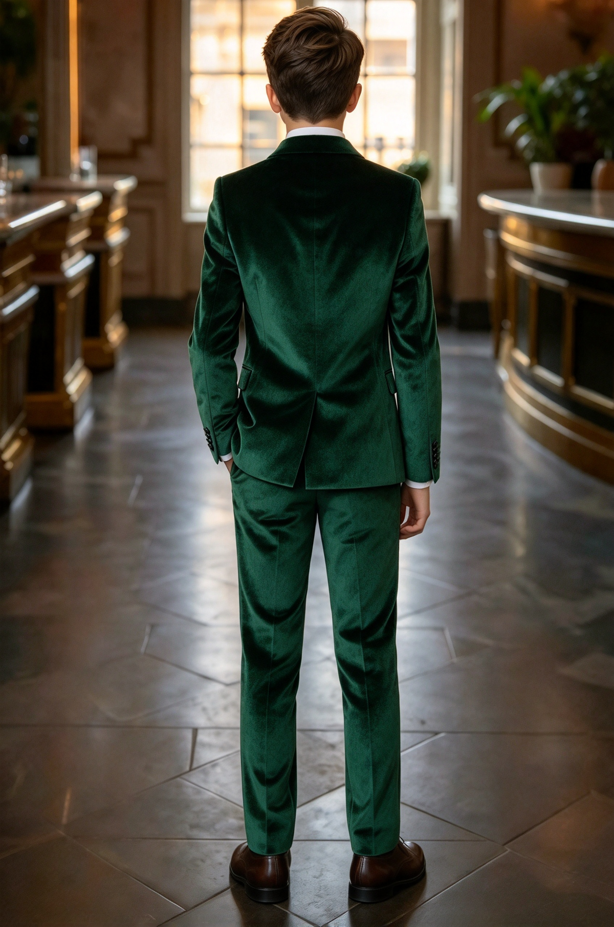 Dark Green Velvet Double Breasted Suit 2 Piece Set