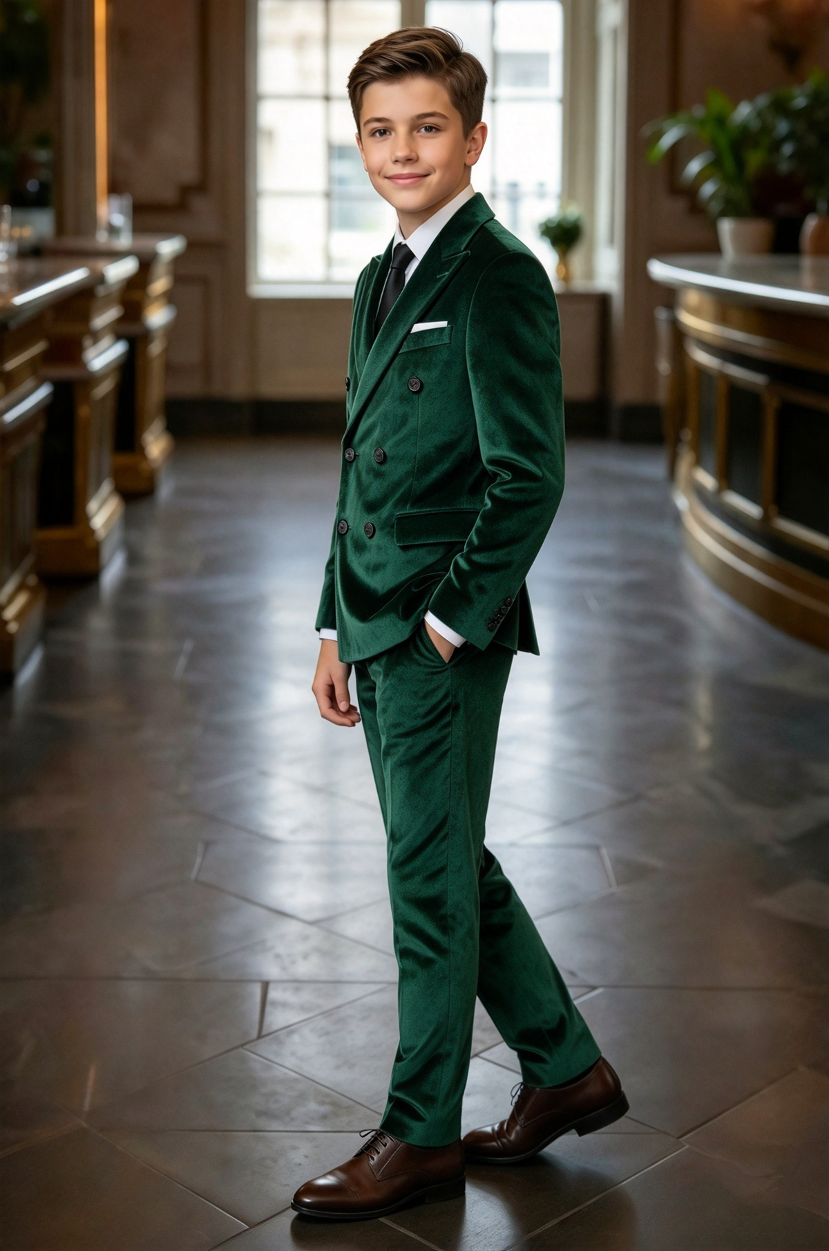 Dark Green Velvet Double Breasted Suit 2 Piece Set