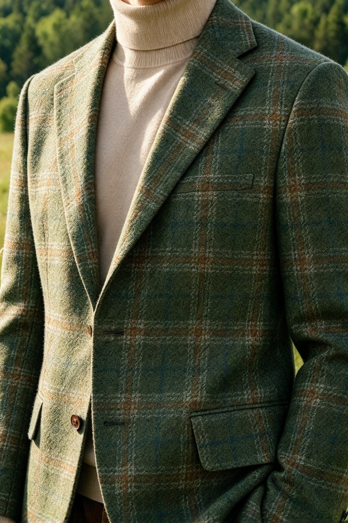Green & Brown Plaid Single Breasted Blazer