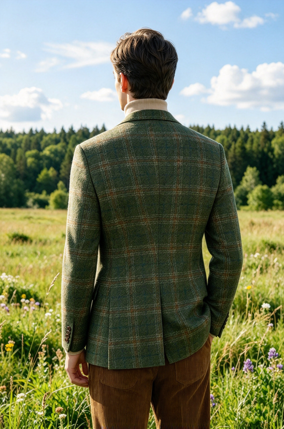 Green & Brown Plaid Single Breasted Blazer