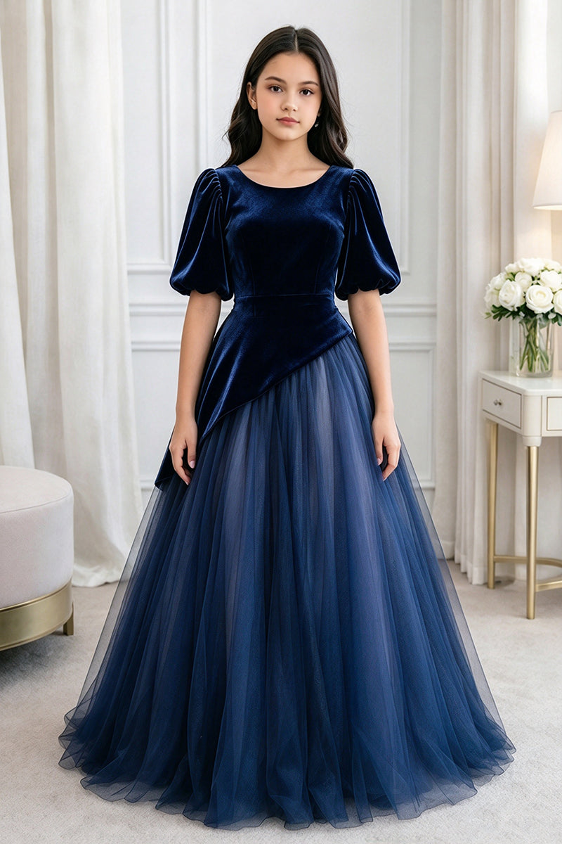 Girls Black Velvet Tulle Dress for Weddings