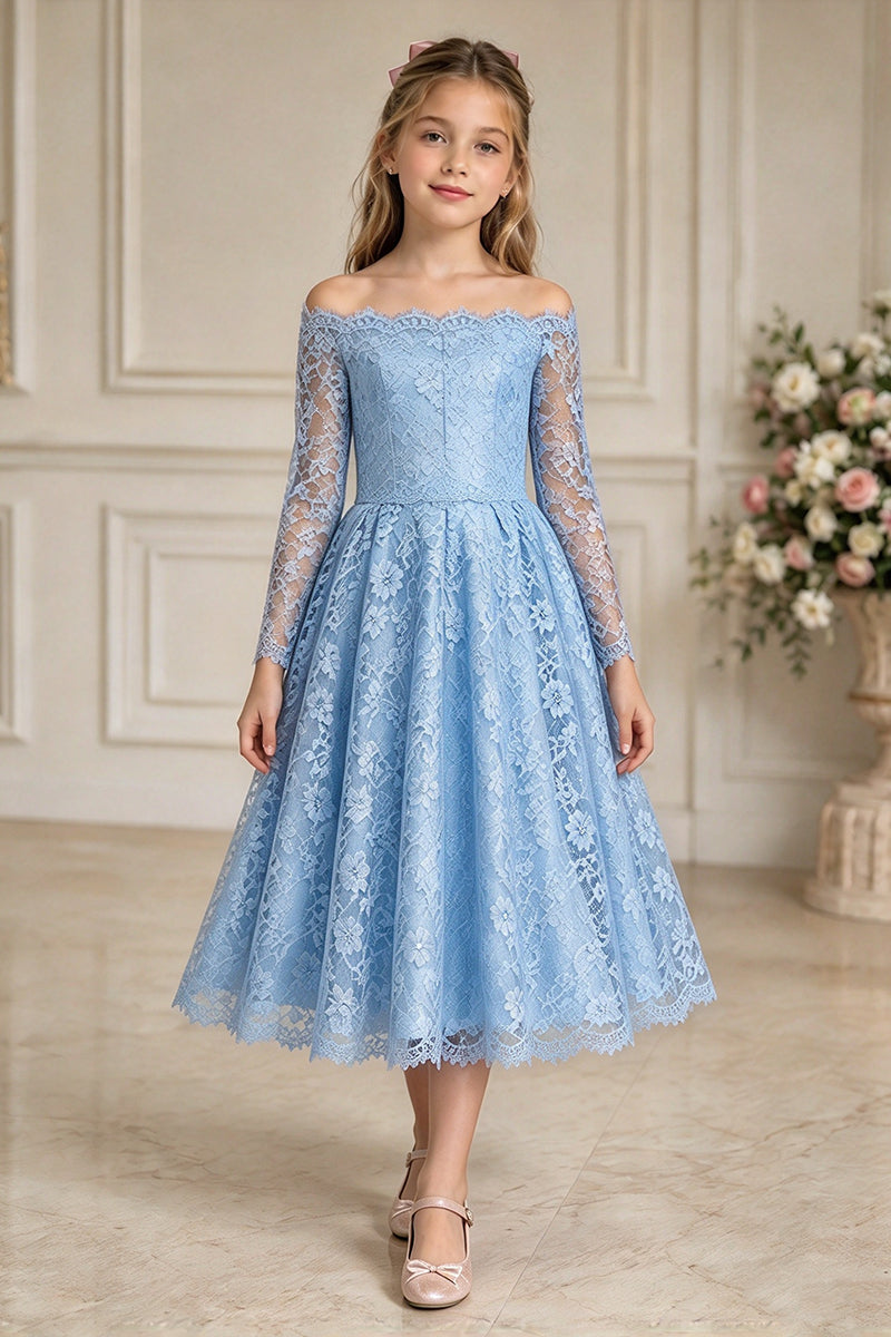 Girls Dusty Pink Lace Midi Dress for Weddings