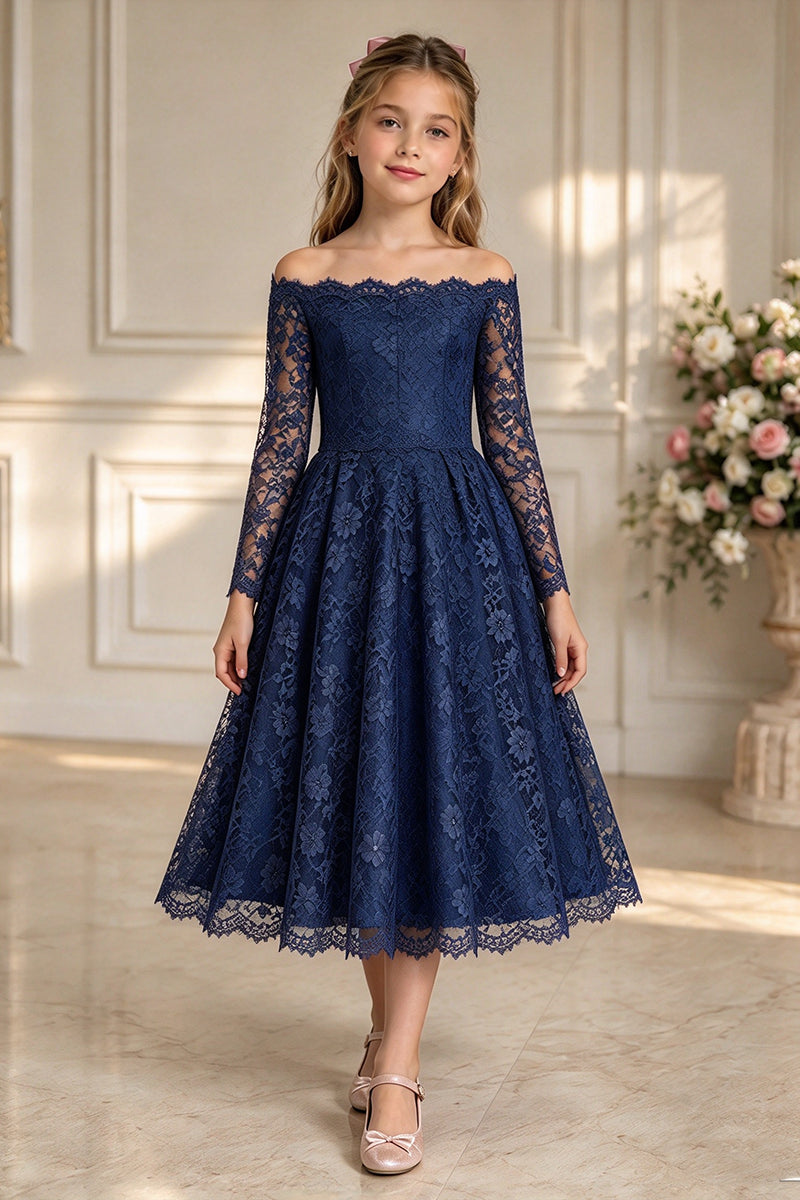 Girls Dusty Pink Lace Midi Dress for Weddings