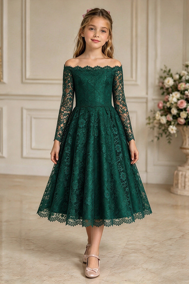 Girls Dusty Pink Lace Midi Dress for Weddings