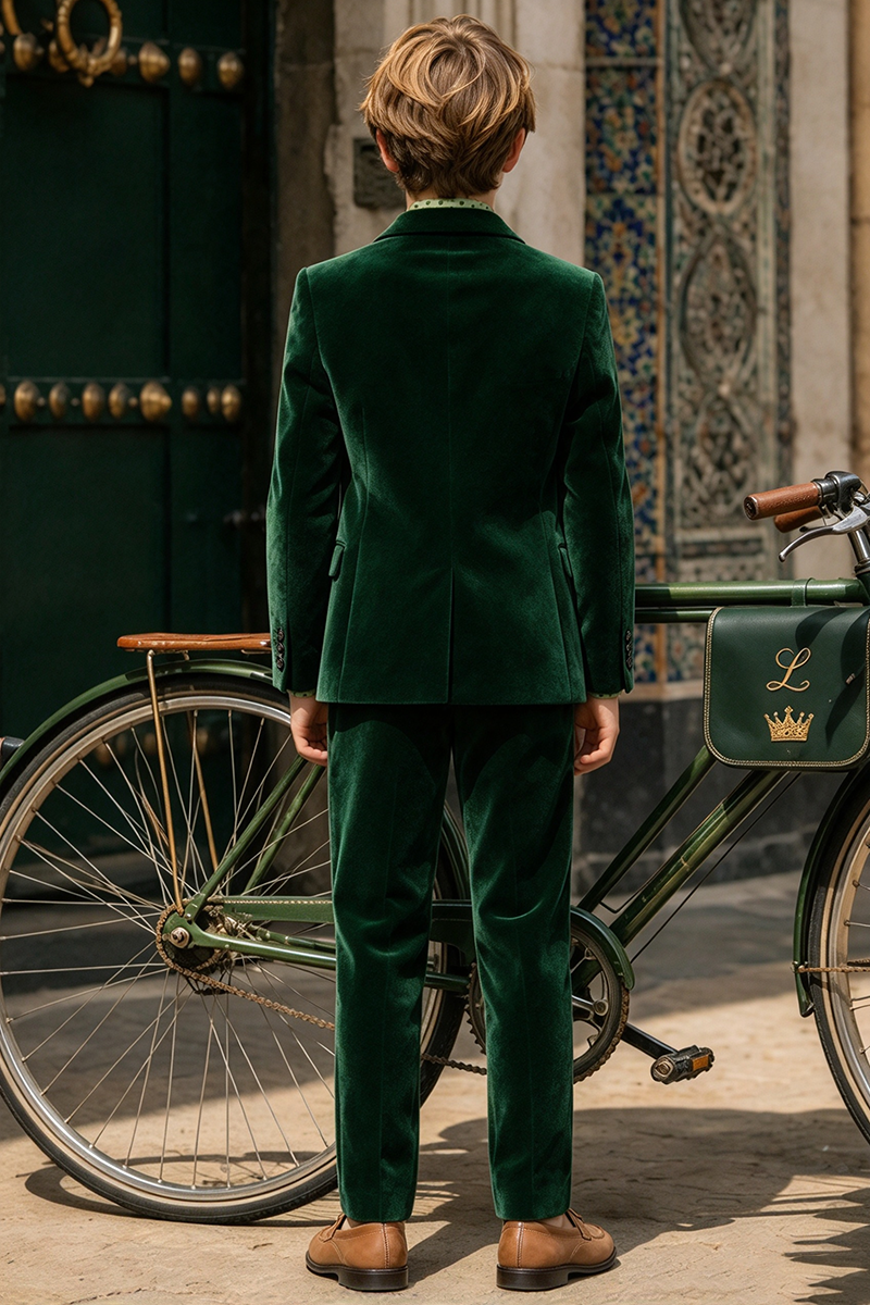Boys Green Velvet 2-Piece Suit with Notched Lapel