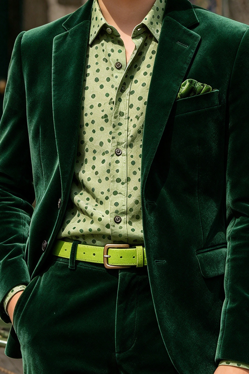 Boys Green Velvet 2-Piece Suit with Notched Lapel