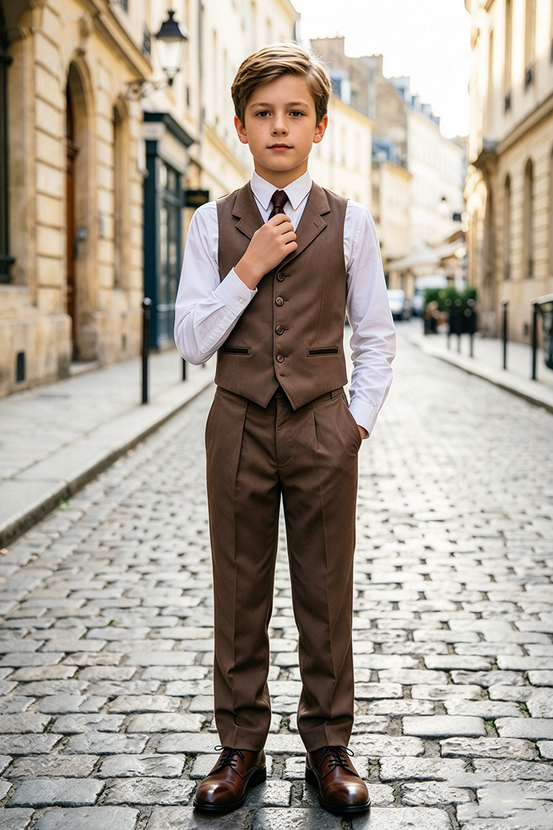 Boys Brown Waistcoat 2-Piece Suit