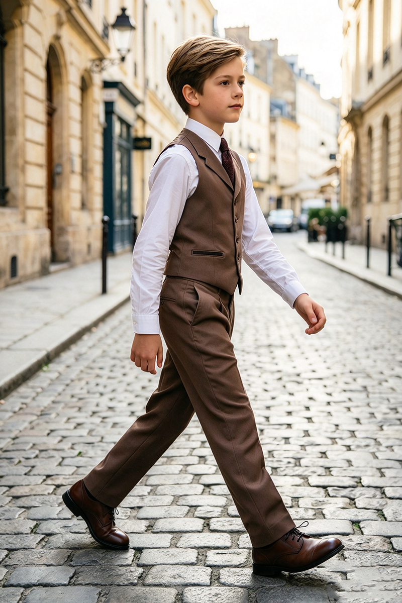 Boys Brown Waistcoat 2-Piece Suit