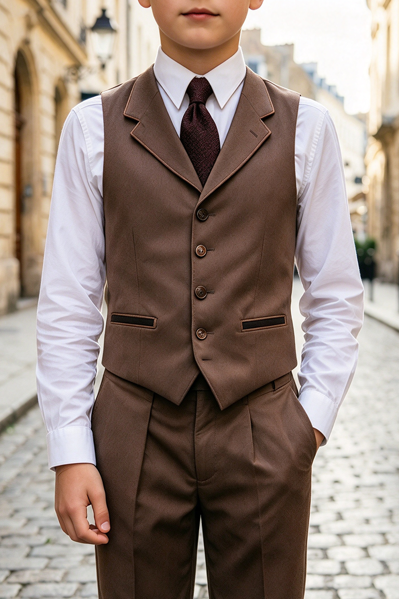 Boys Brown Waistcoat 2-Piece Suit