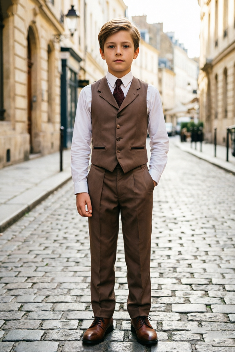 Boys Brown Waistcoat 2-Piece Suit