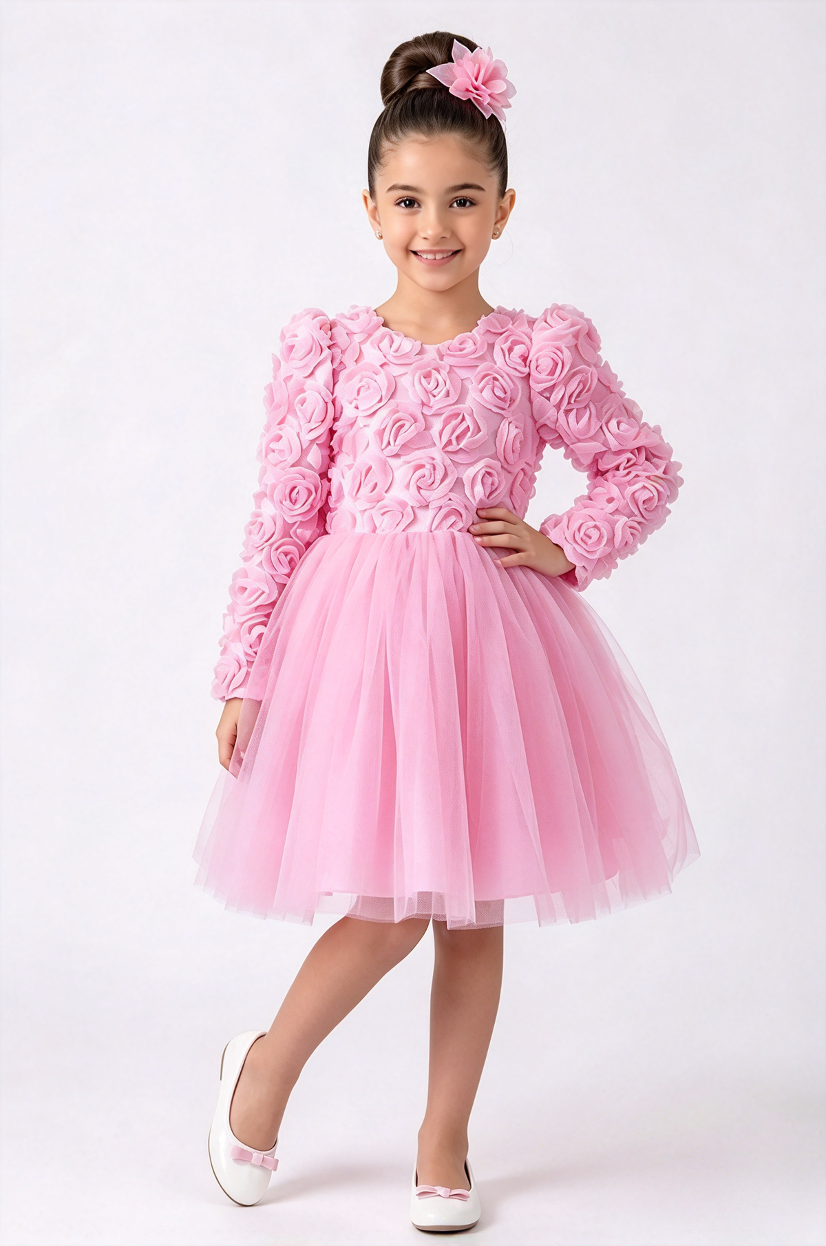 Light Blue Tulle 3D Rose A-Line Party Dress