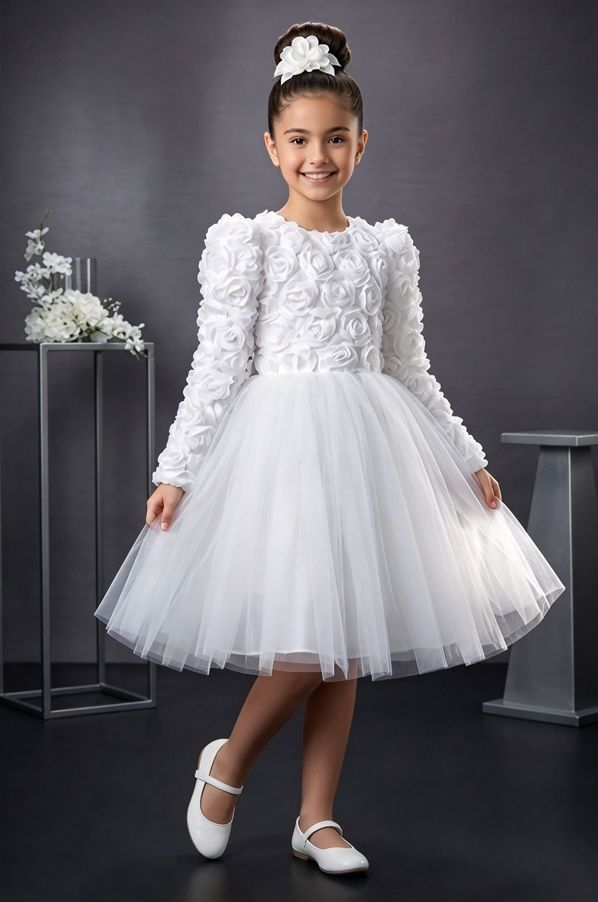 Light Blue Tulle 3D Rose A-Line Party Dress