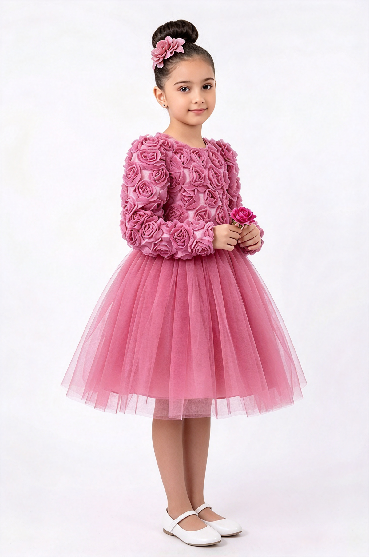 Light Blue Tulle 3D Rose A-Line Party Dress