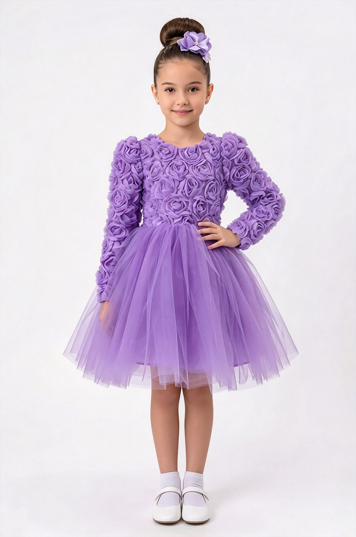 Light Blue Tulle 3D Rose A-Line Party Dress