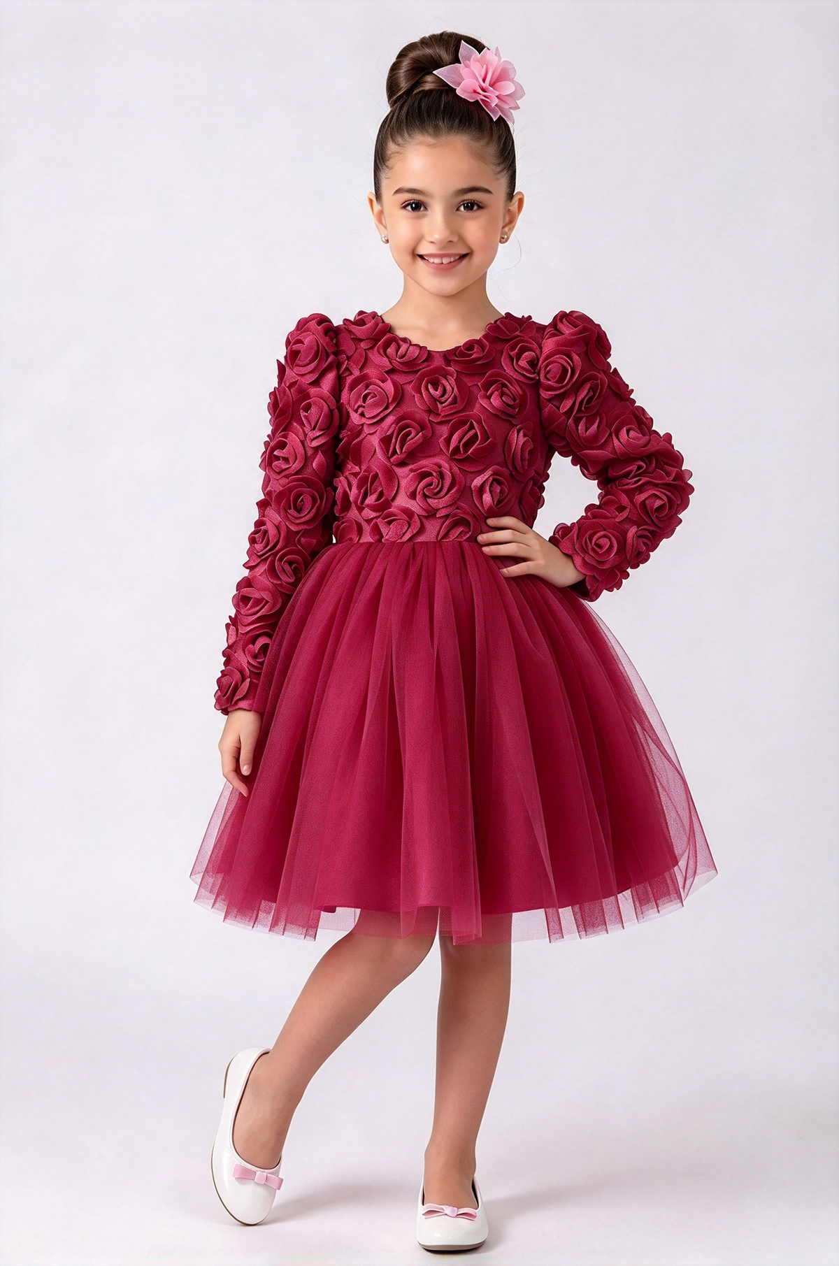 Light Blue Tulle 3D Rose A-Line Party Dress