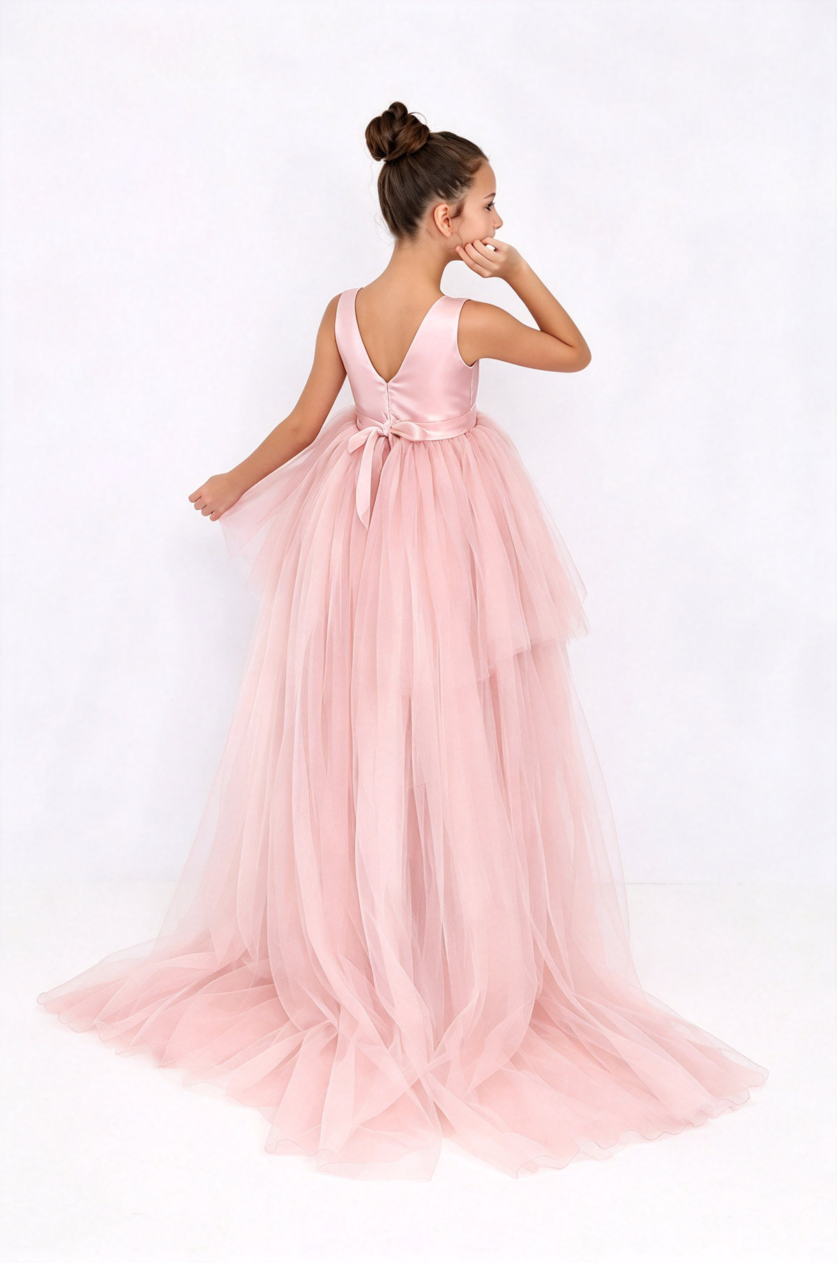 Pink Satin Tulle High Low A-Line Dress
