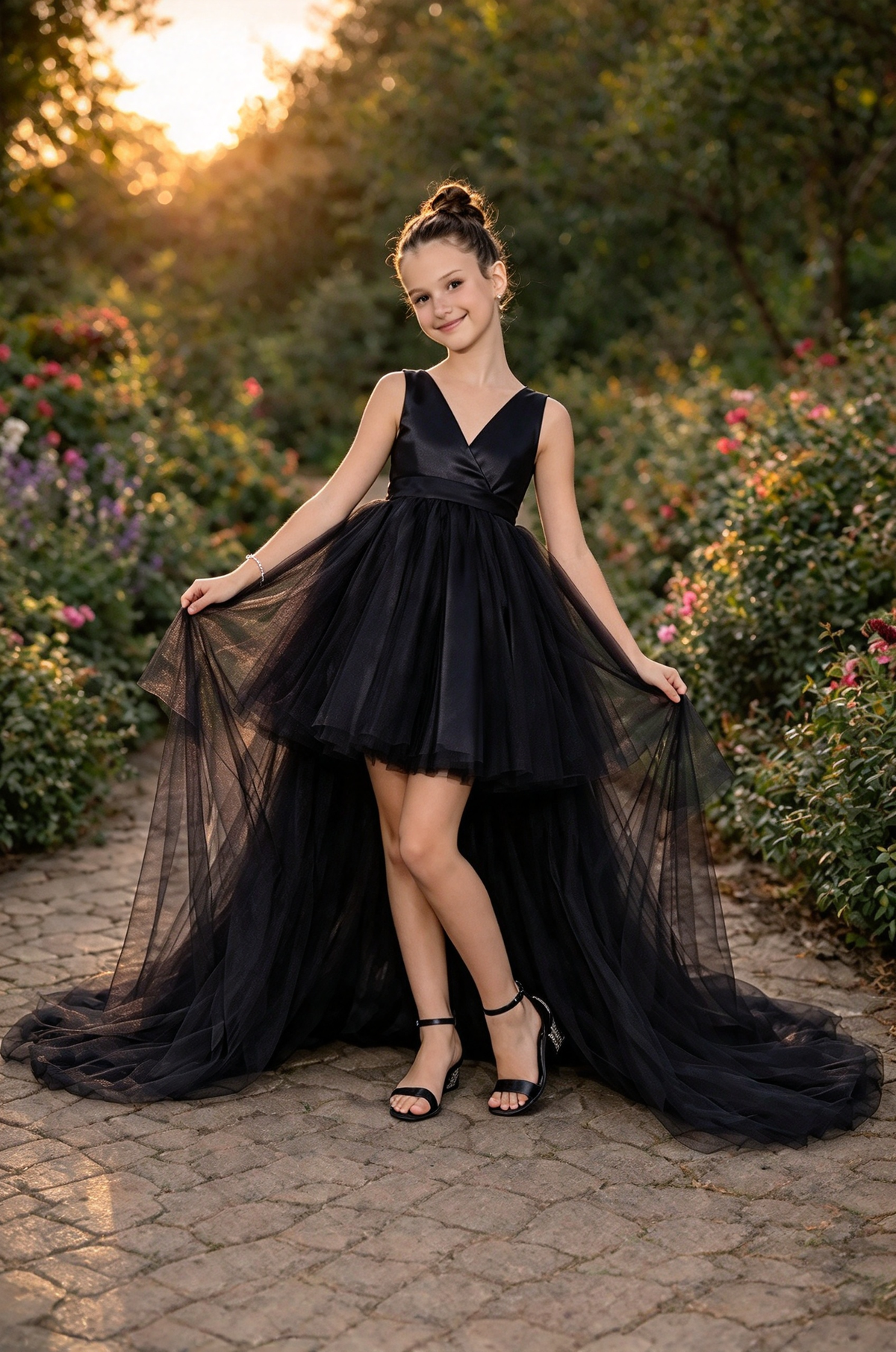 Pink Satin Tulle High Low A-Line Dress
