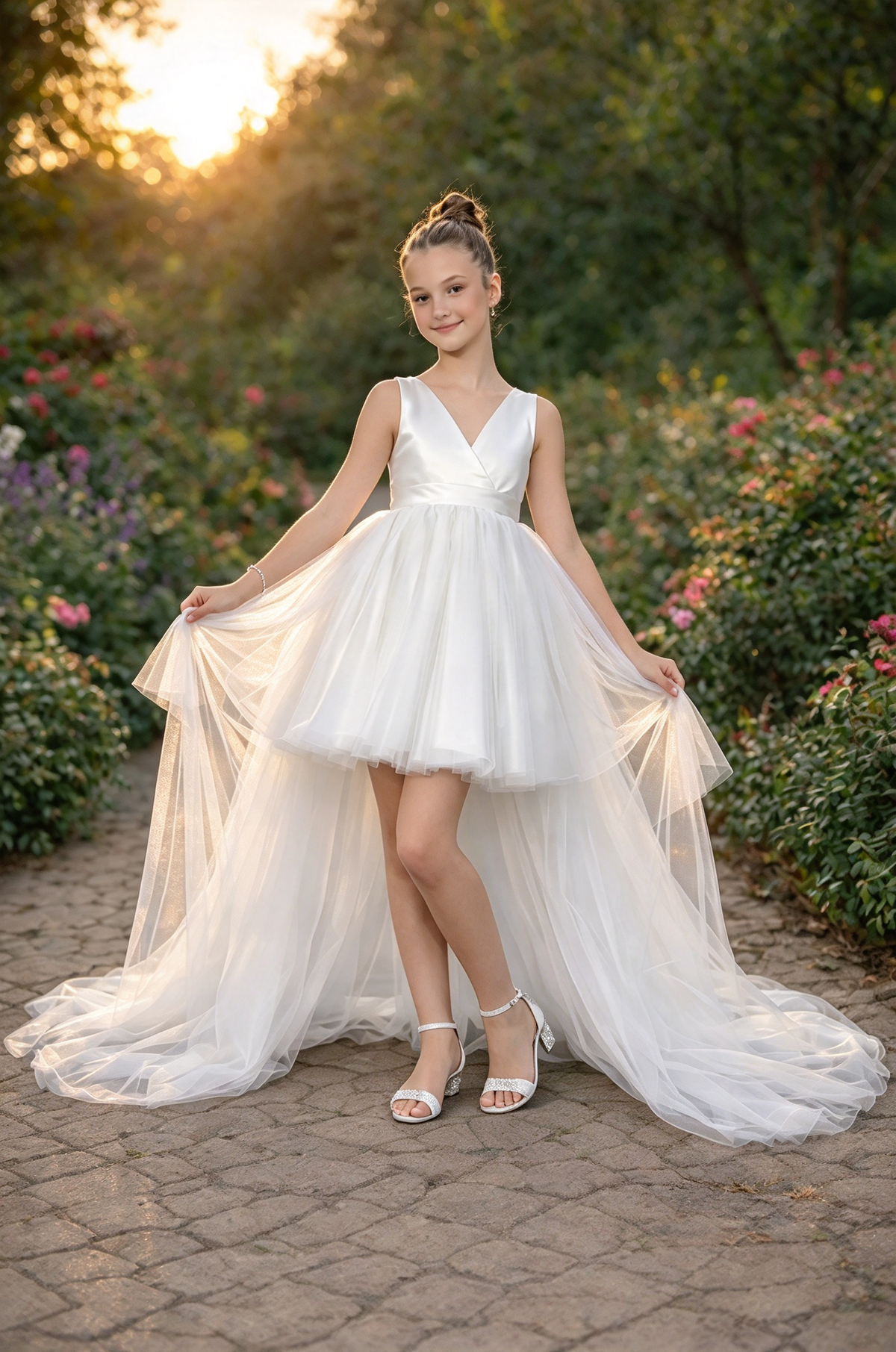 Pink Satin Tulle High Low A-Line Dress