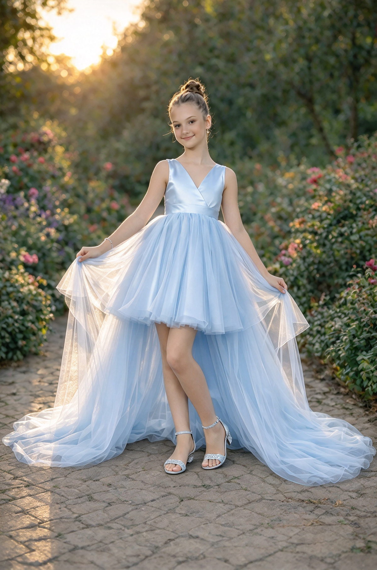 Pink Satin Tulle High Low A-Line Dress