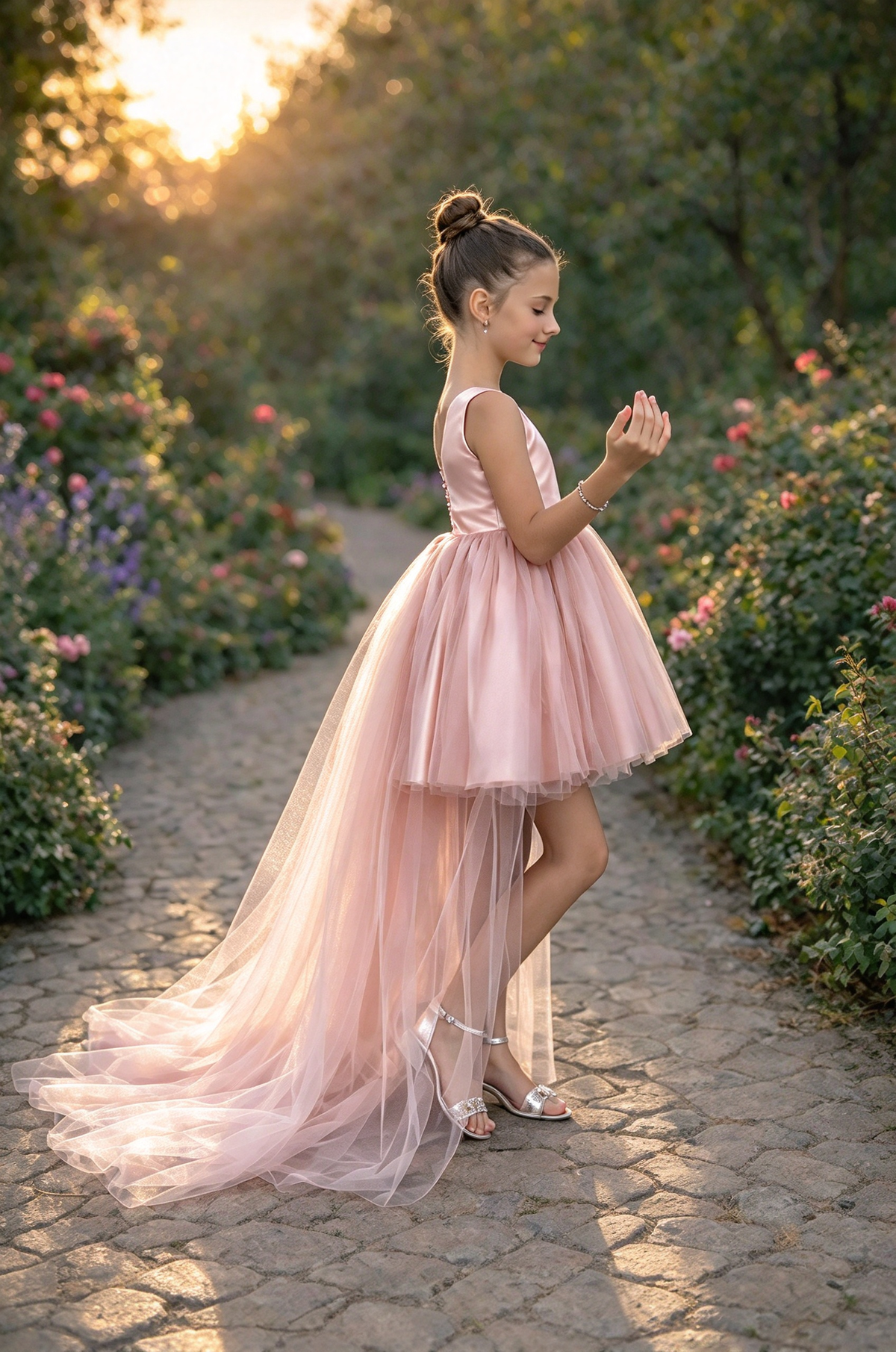 Pink Satin Tulle High Low A-Line Dress