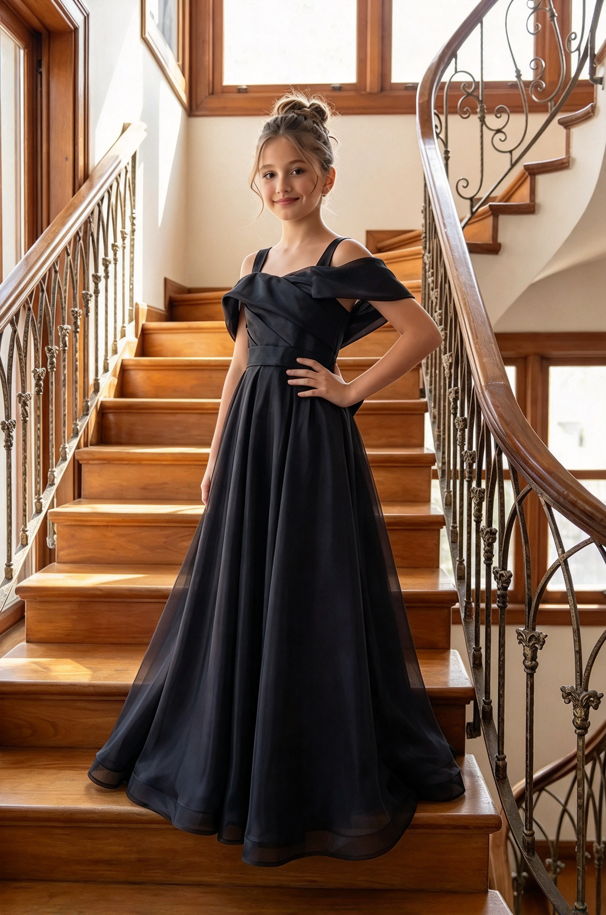 Light Blue Off Shoulder Organza A-Line Flower Girl Dress