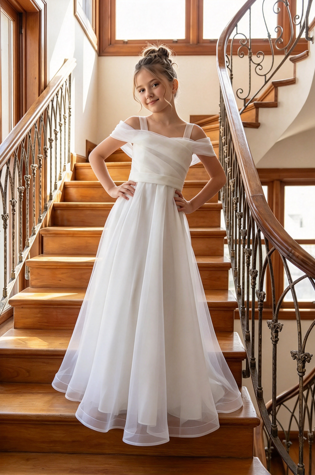Light Blue Off Shoulder Organza A-Line Flower Girl Dress