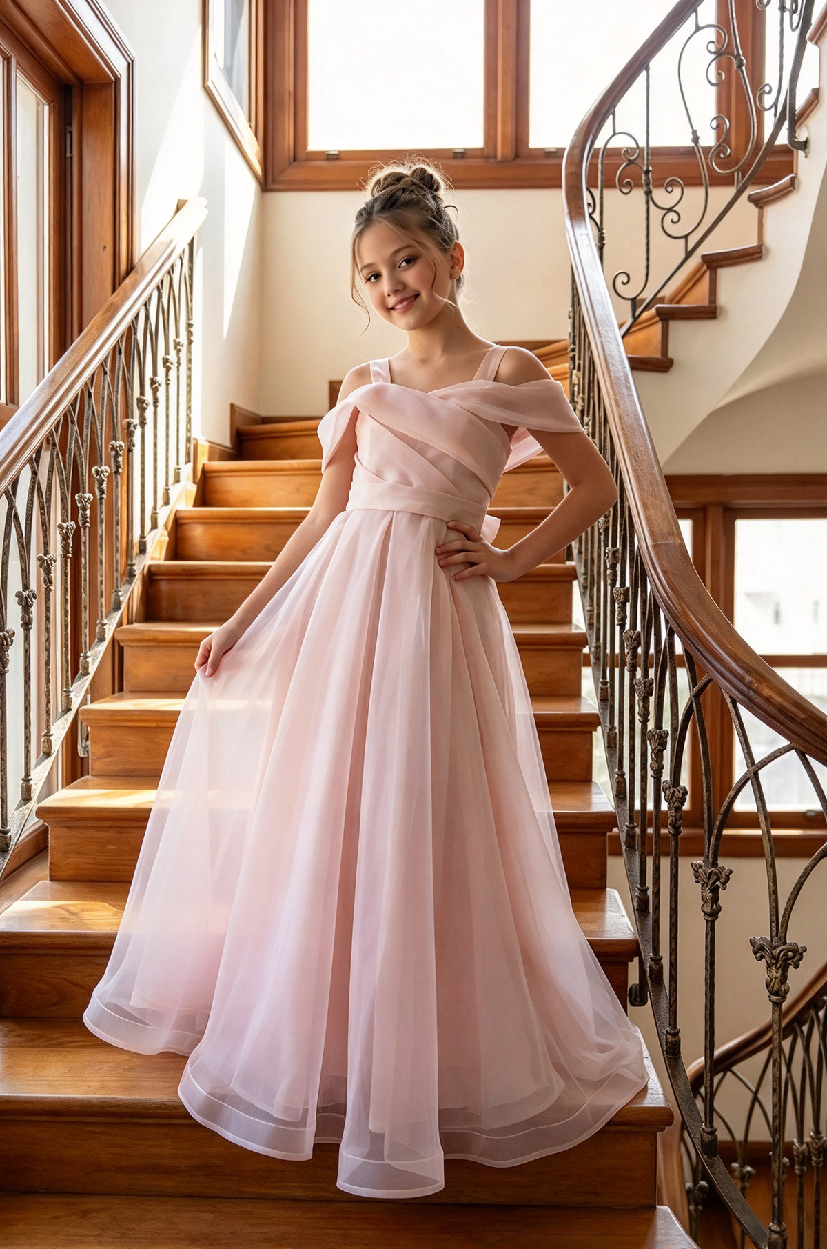 Light Blue Off Shoulder Organza A-Line Flower Girl Dress
