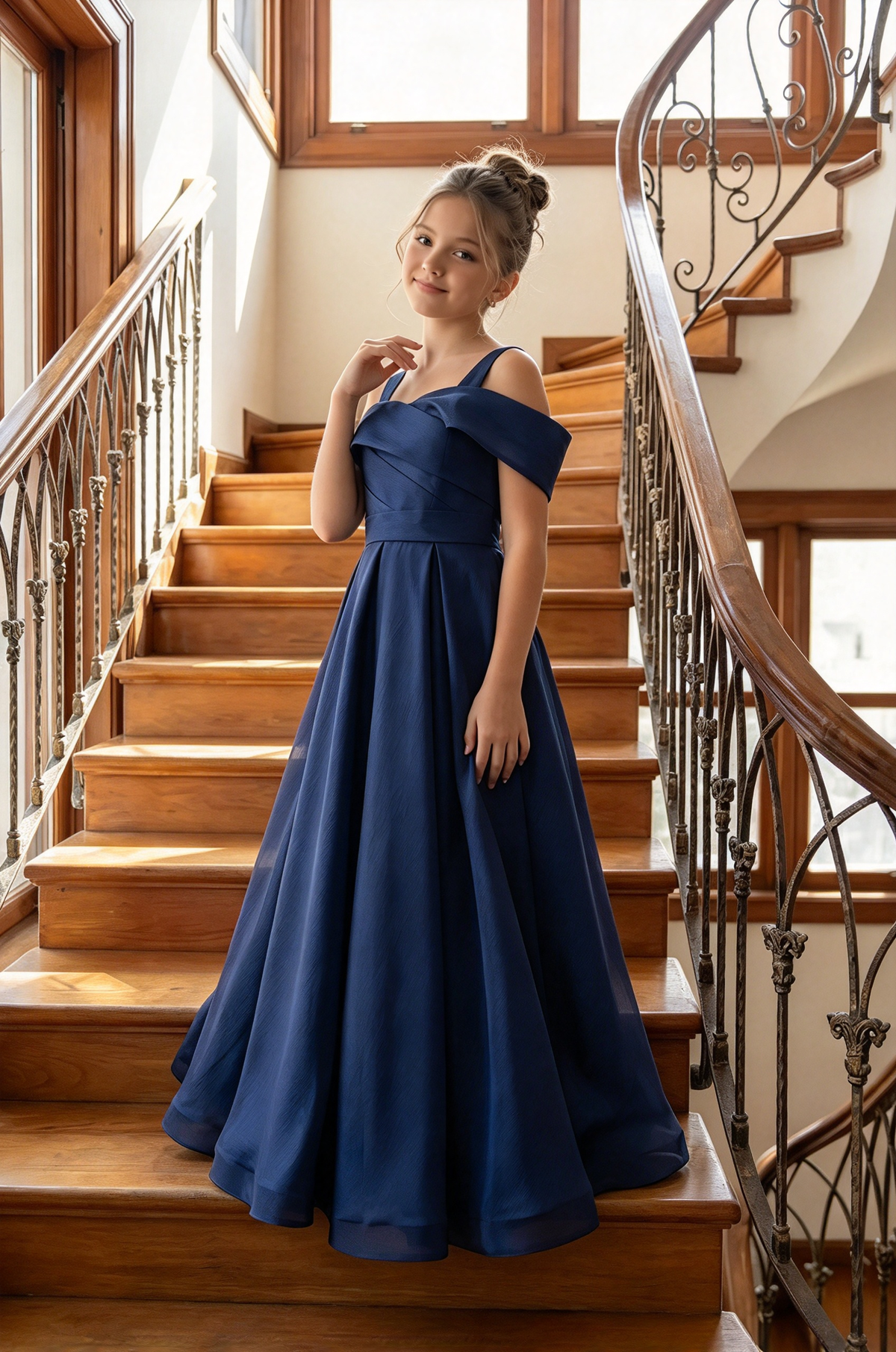 Light Blue Off Shoulder Organza A-Line Flower Girl Dress