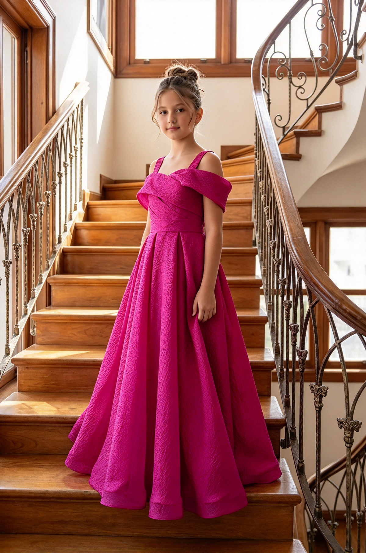 Light Blue Off Shoulder Organza A-Line Flower Girl Dress