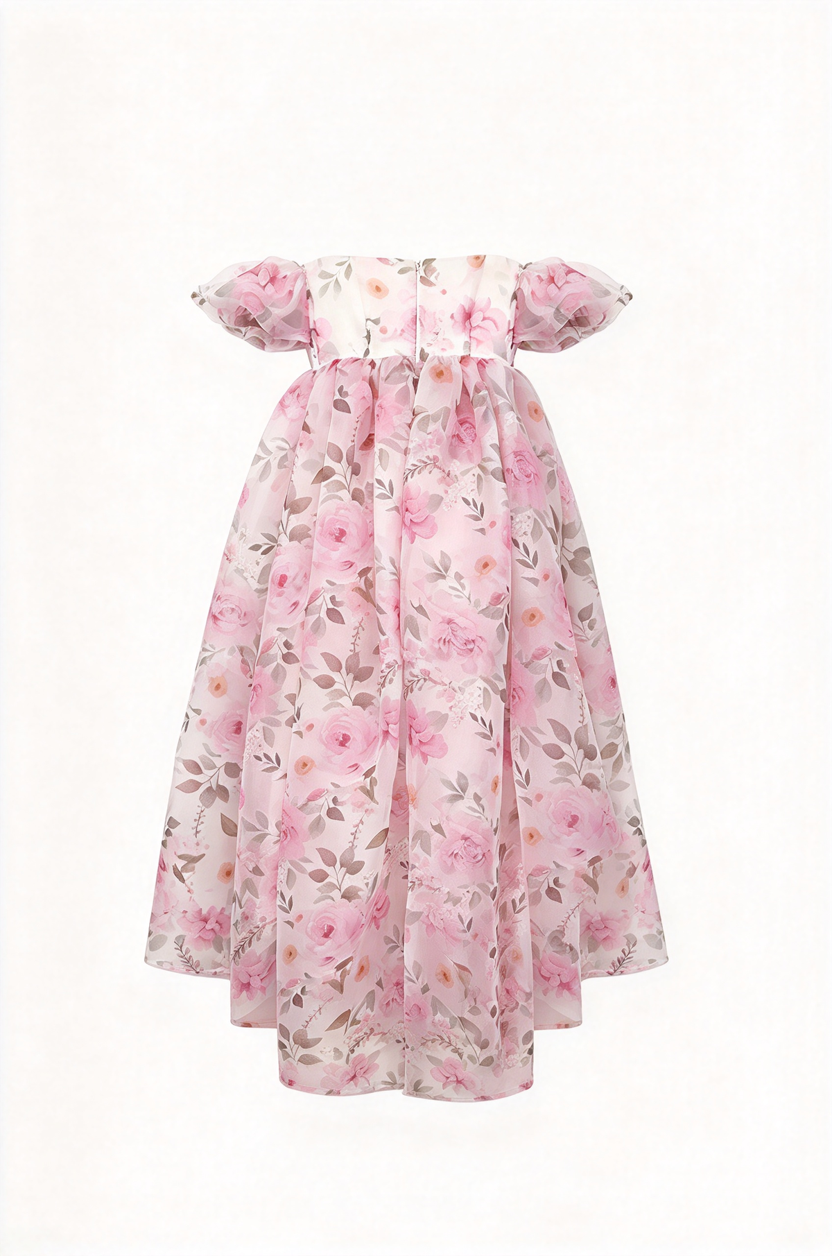 Light Purple Off-Shoulder Floral Print Chiffon Puff Sleeve A-Line Dress