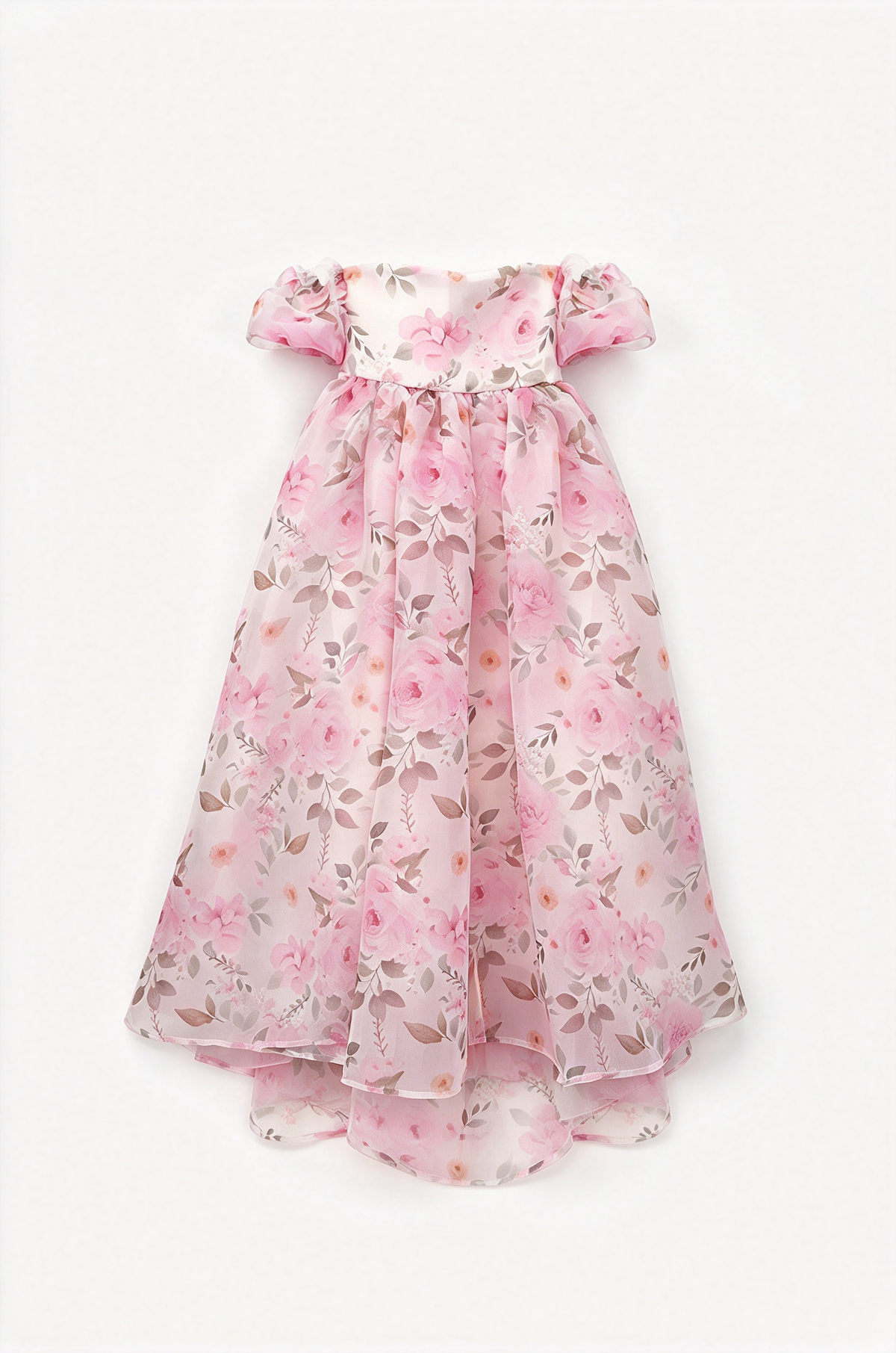 Light Purple Off-Shoulder Floral Print Chiffon Puff Sleeve A-Line Dress