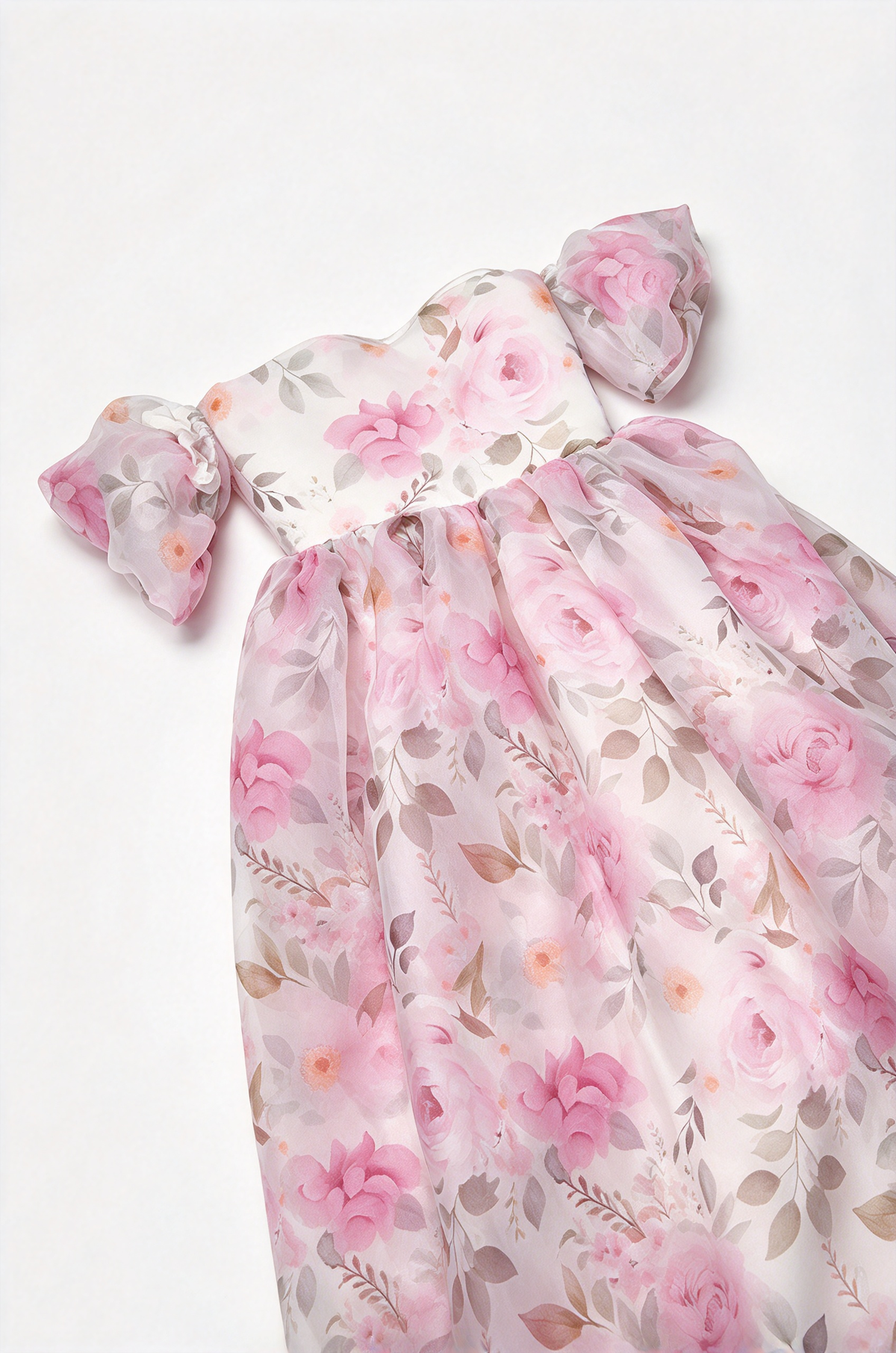 Light Purple Off-Shoulder Floral Print Chiffon Puff Sleeve A-Line Dress