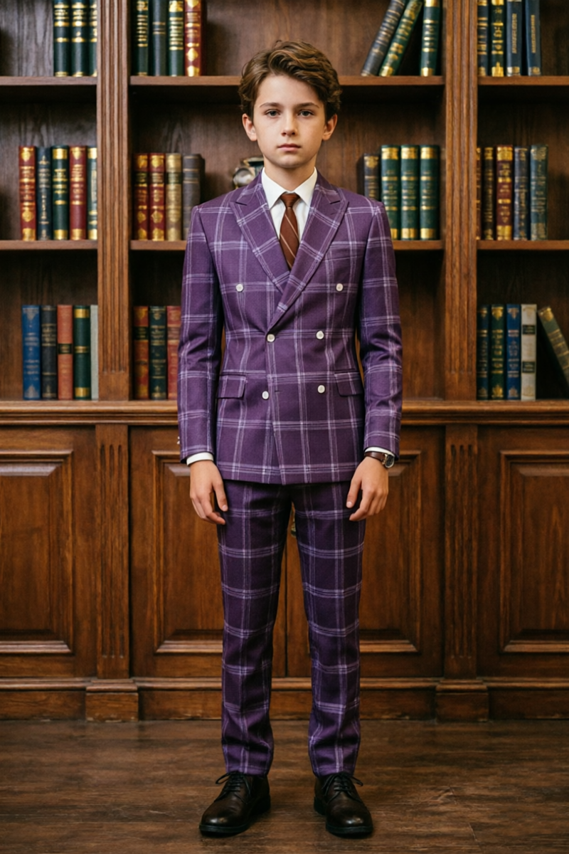 Boys Purple Plaid 2-Piece Suit for Weddings