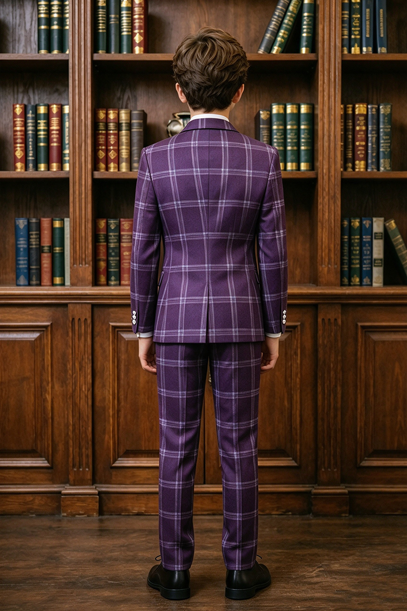 Boys Purple Plaid 2-Piece Suit for Weddings