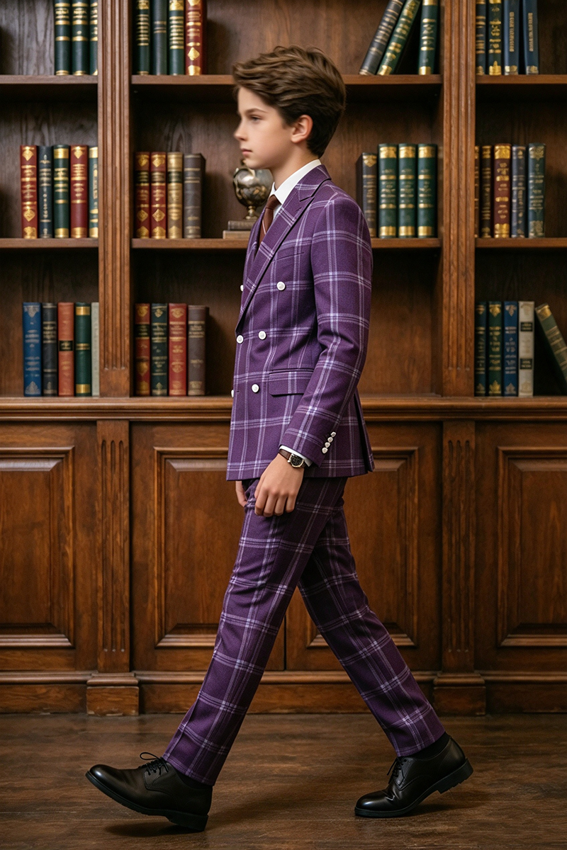 Boys Purple Plaid 2-Piece Suit for Weddings