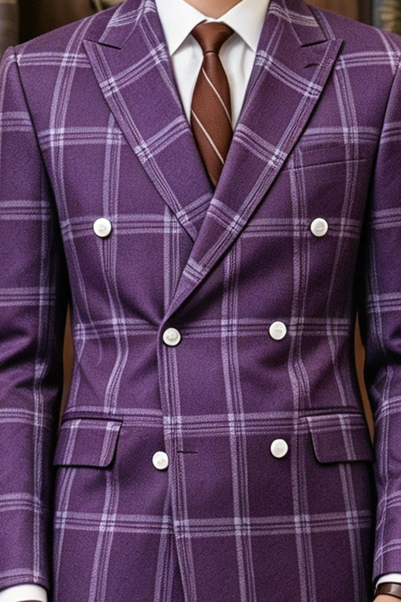 Boys Purple Plaid 2-Piece Suit for Weddings