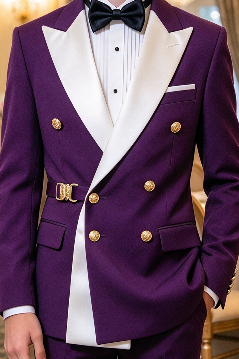 Boys Purple 2-Piece Suit with White Satin Peak Lapel