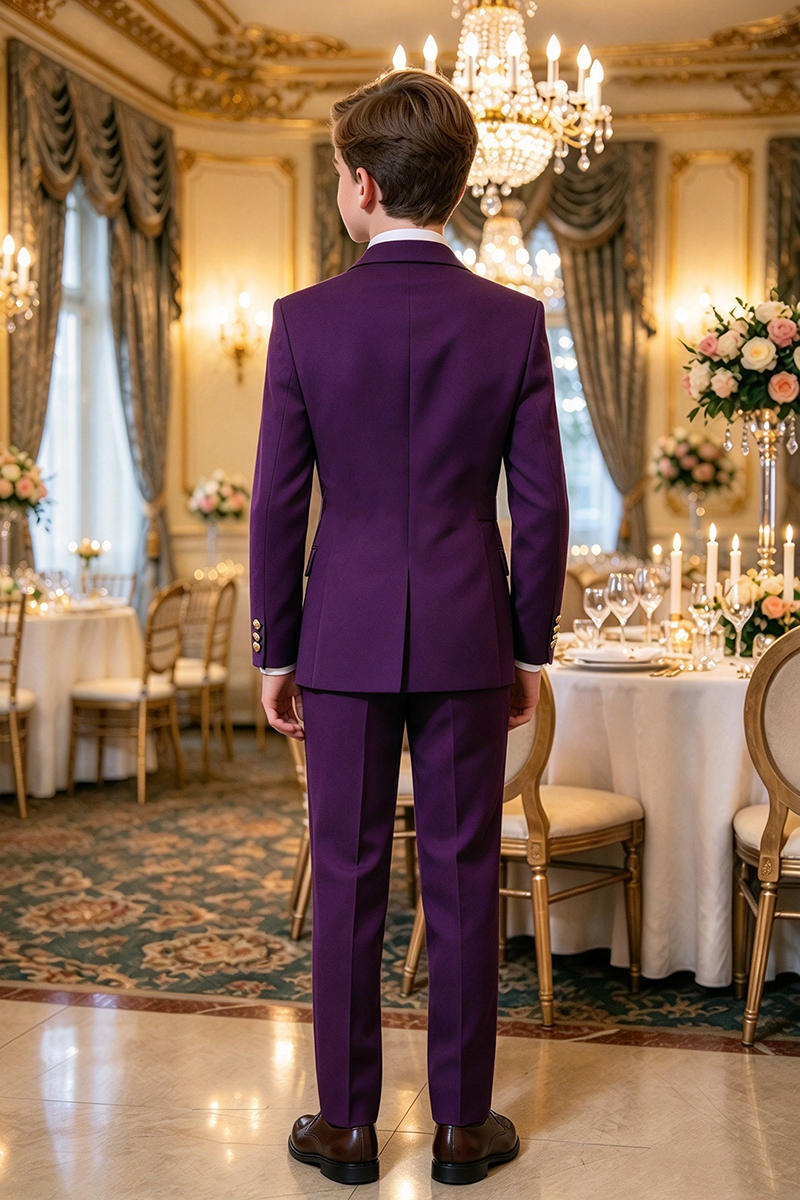 Boys Purple 2-Piece Suit with White Satin Peak Lapel