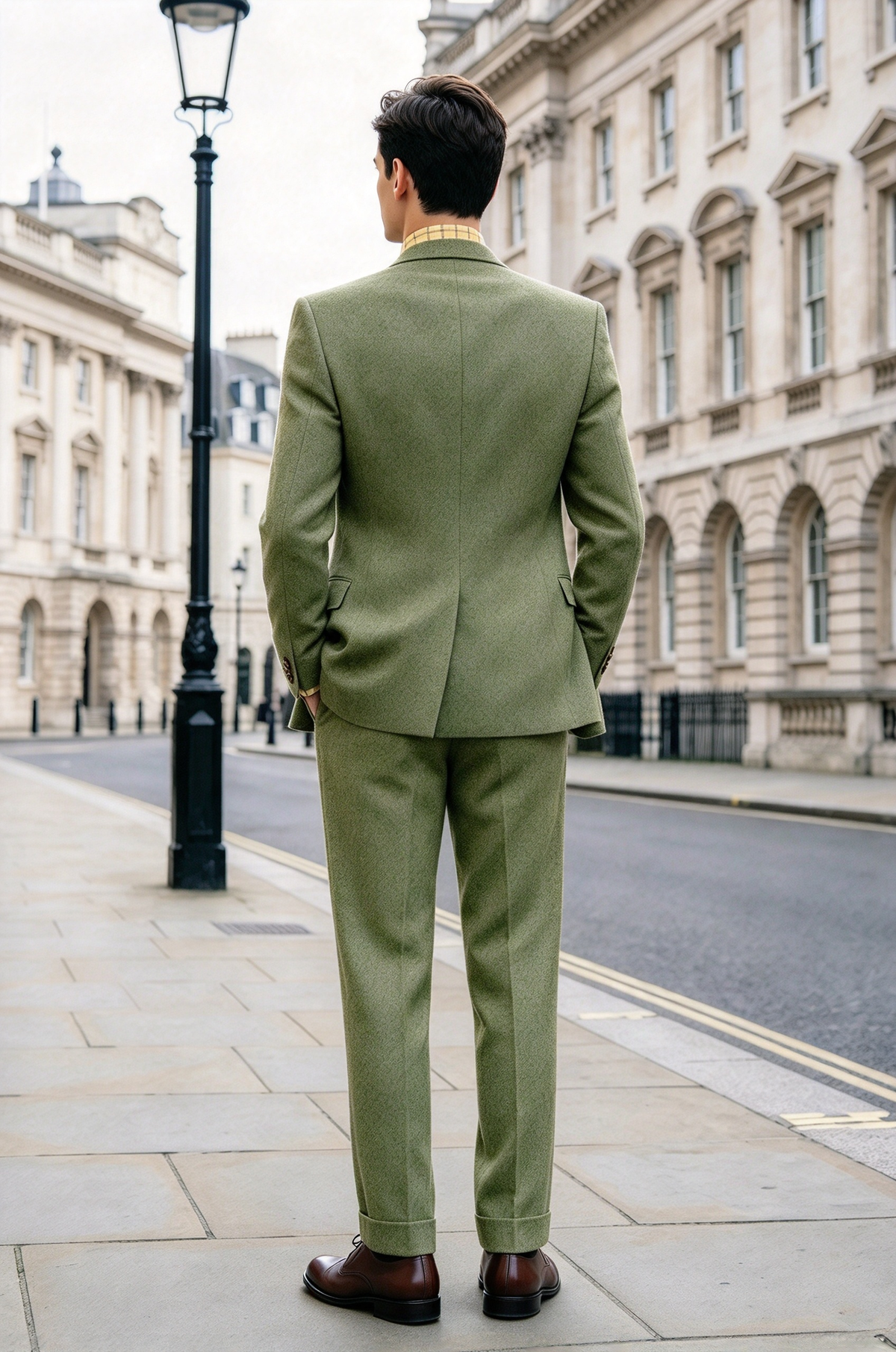 Sage Green & Burgundy Double Breasted Vest 3 Piece Suit Set
