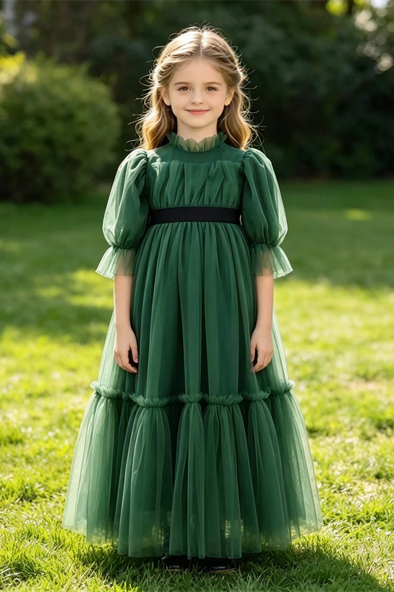 Girls Green Tulle Dress for Weddings