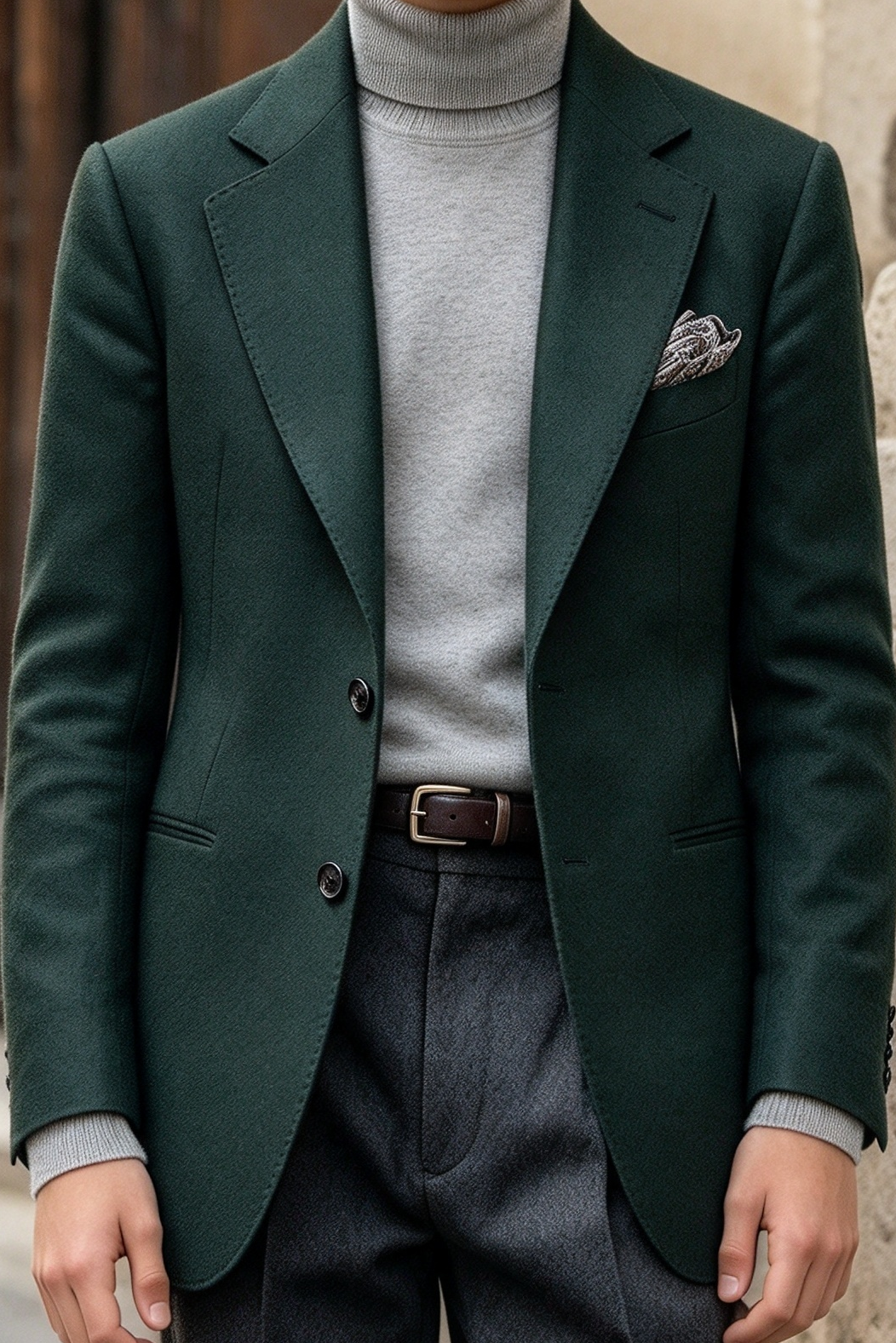 Dark Green & Dark Grey Single Breasted 2 Piece Suit Set